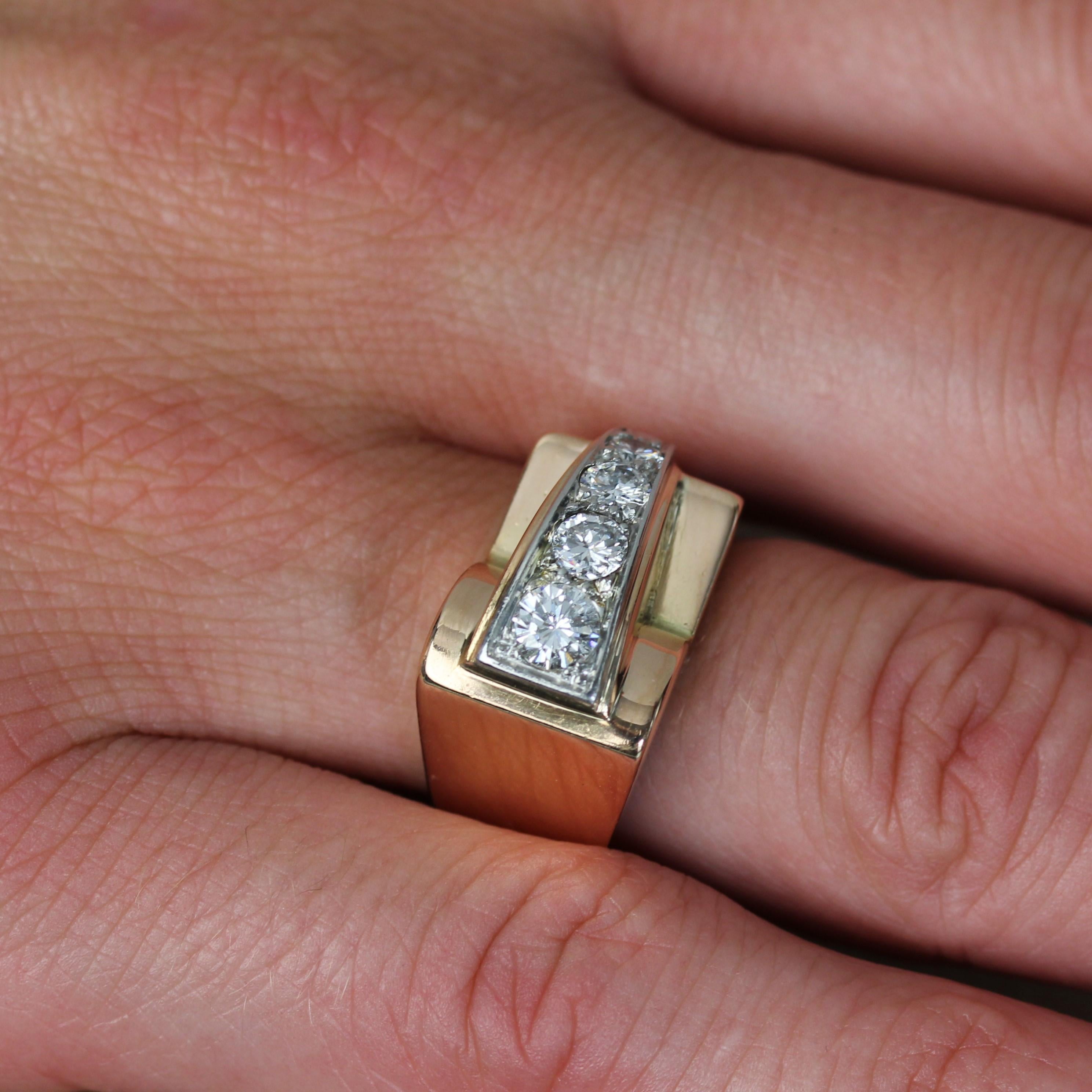 Anello francese anni '40 con diamanti in oro rosa 18 kt. in vendita 6