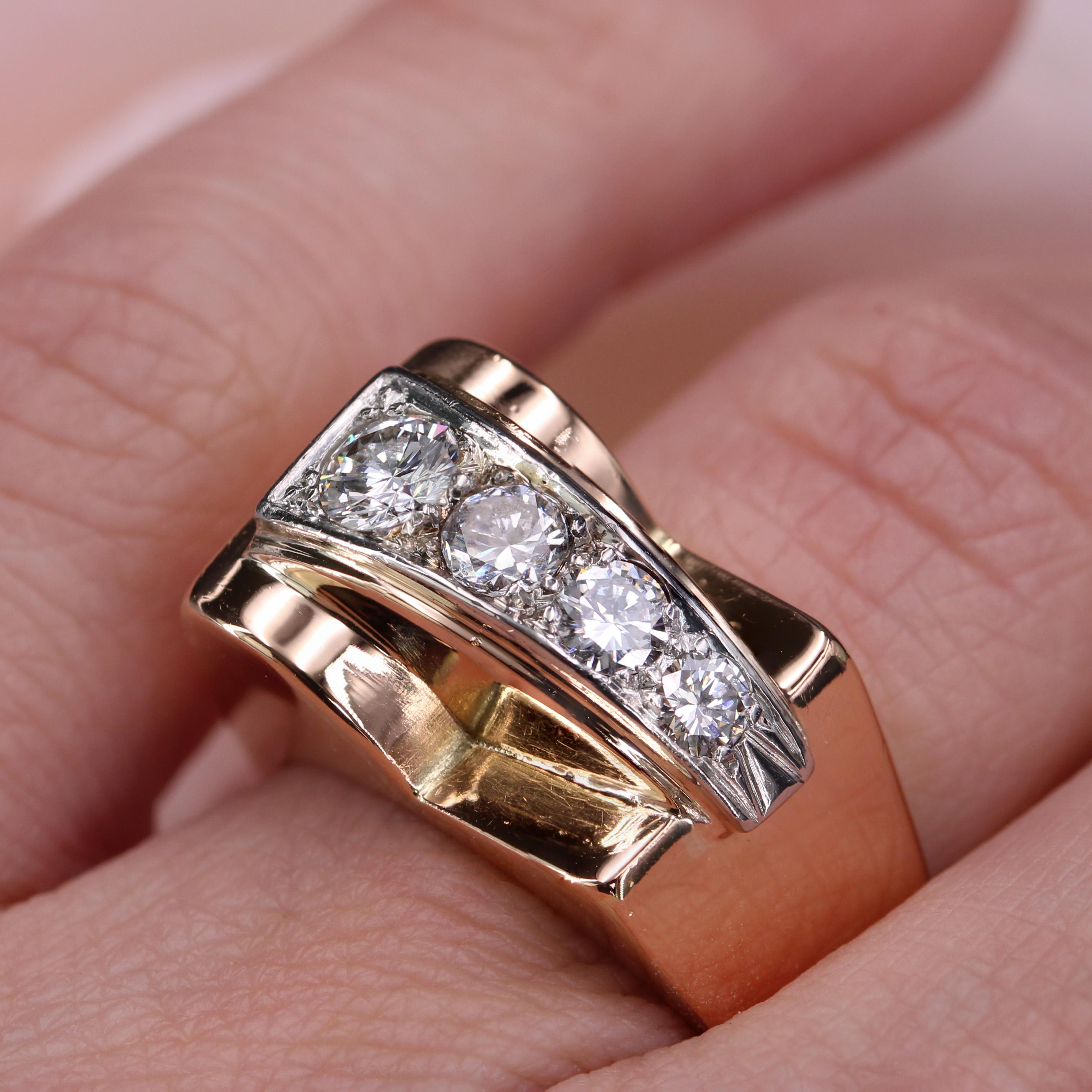 Anello francese anni '40 con diamanti in oro rosa 18 kt. in vendita 7