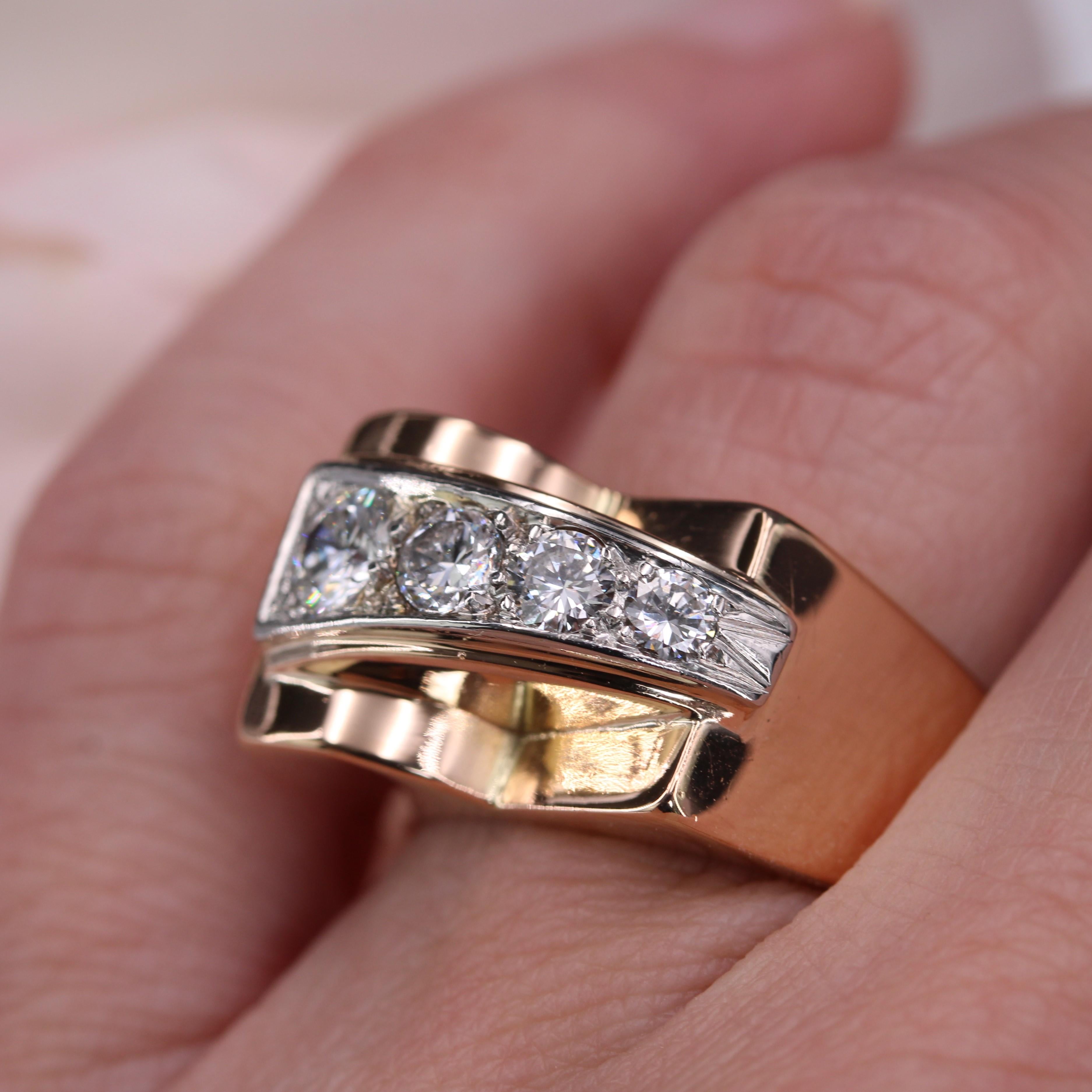 Anello francese anni '40 con diamanti in oro rosa 18 kt. in vendita 8