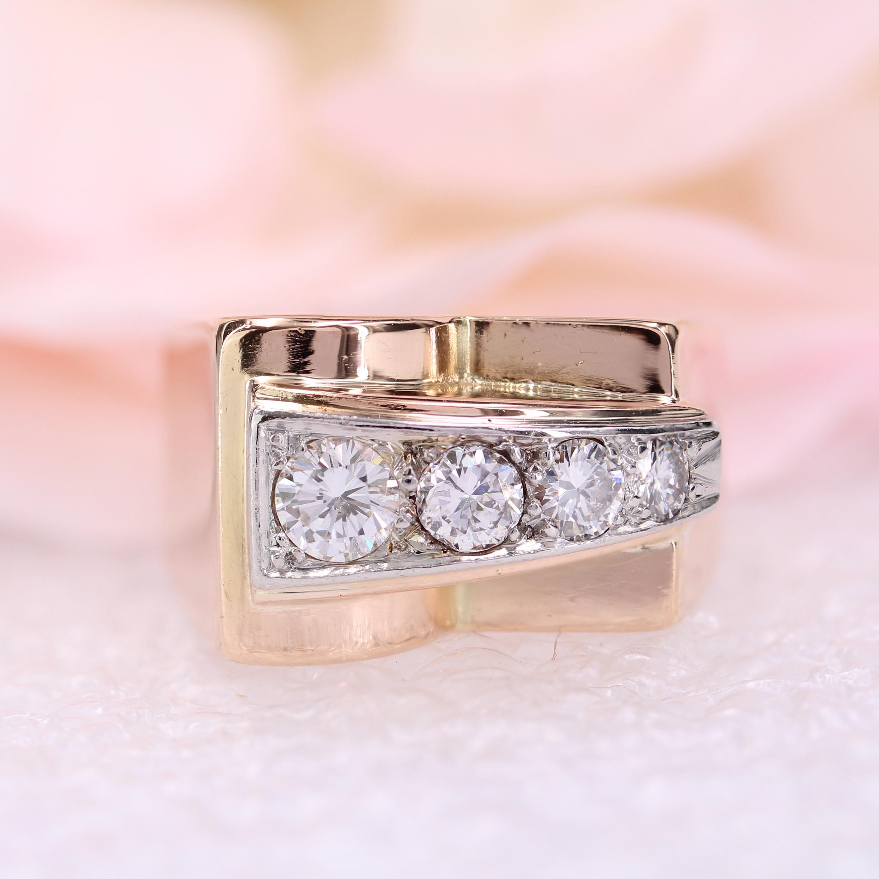 Anello francese anni '40 con diamanti in oro rosa 18 kt. in vendita 9