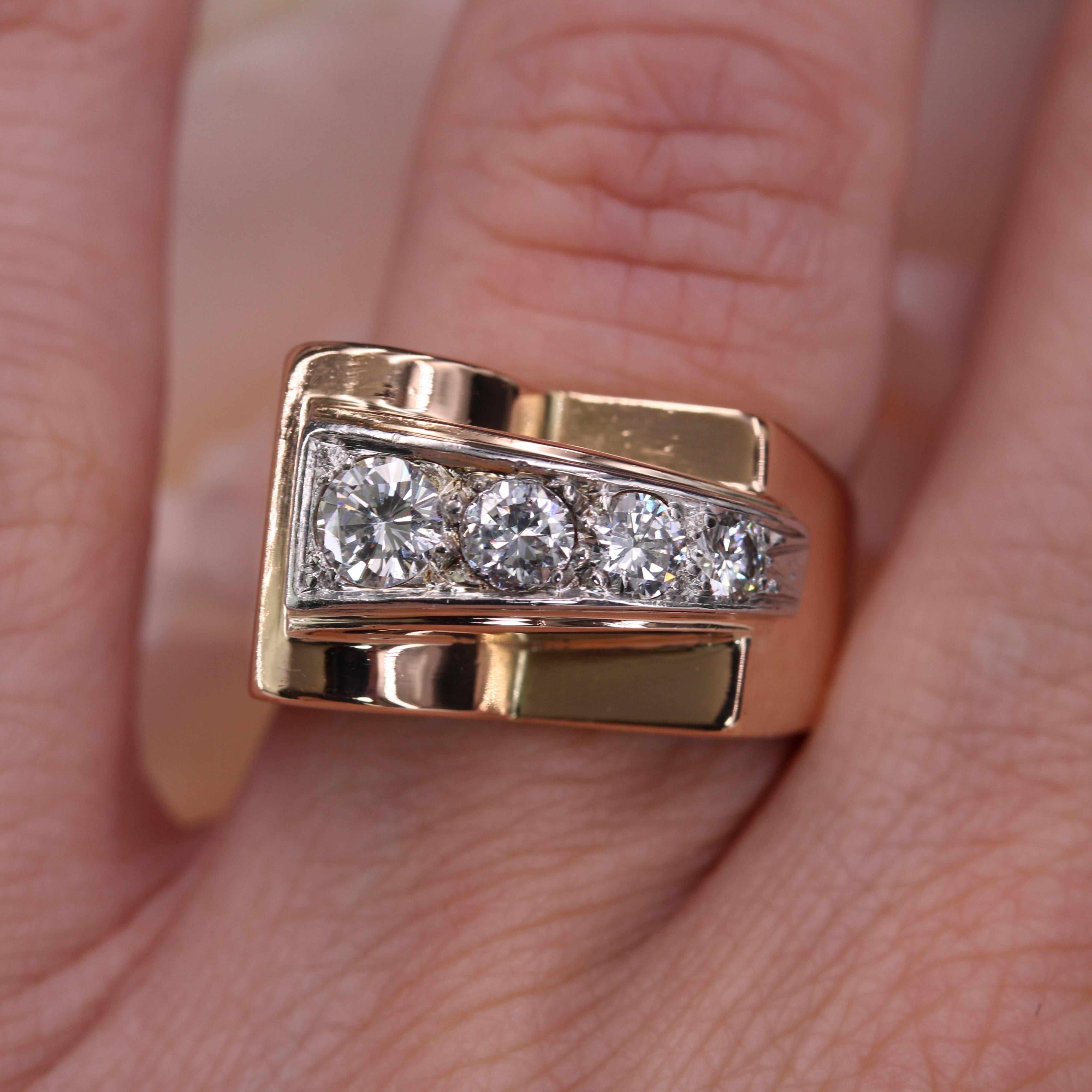 Anello francese anni '40 con diamanti in oro rosa 18 kt. in vendita 10