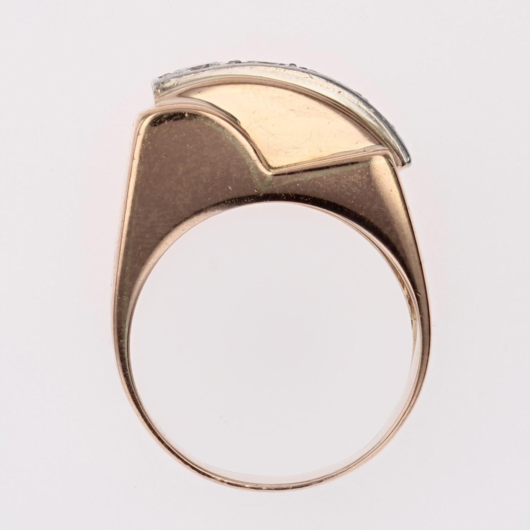 Anello francese anni '40 con diamanti in oro rosa 18 kt. in vendita 11