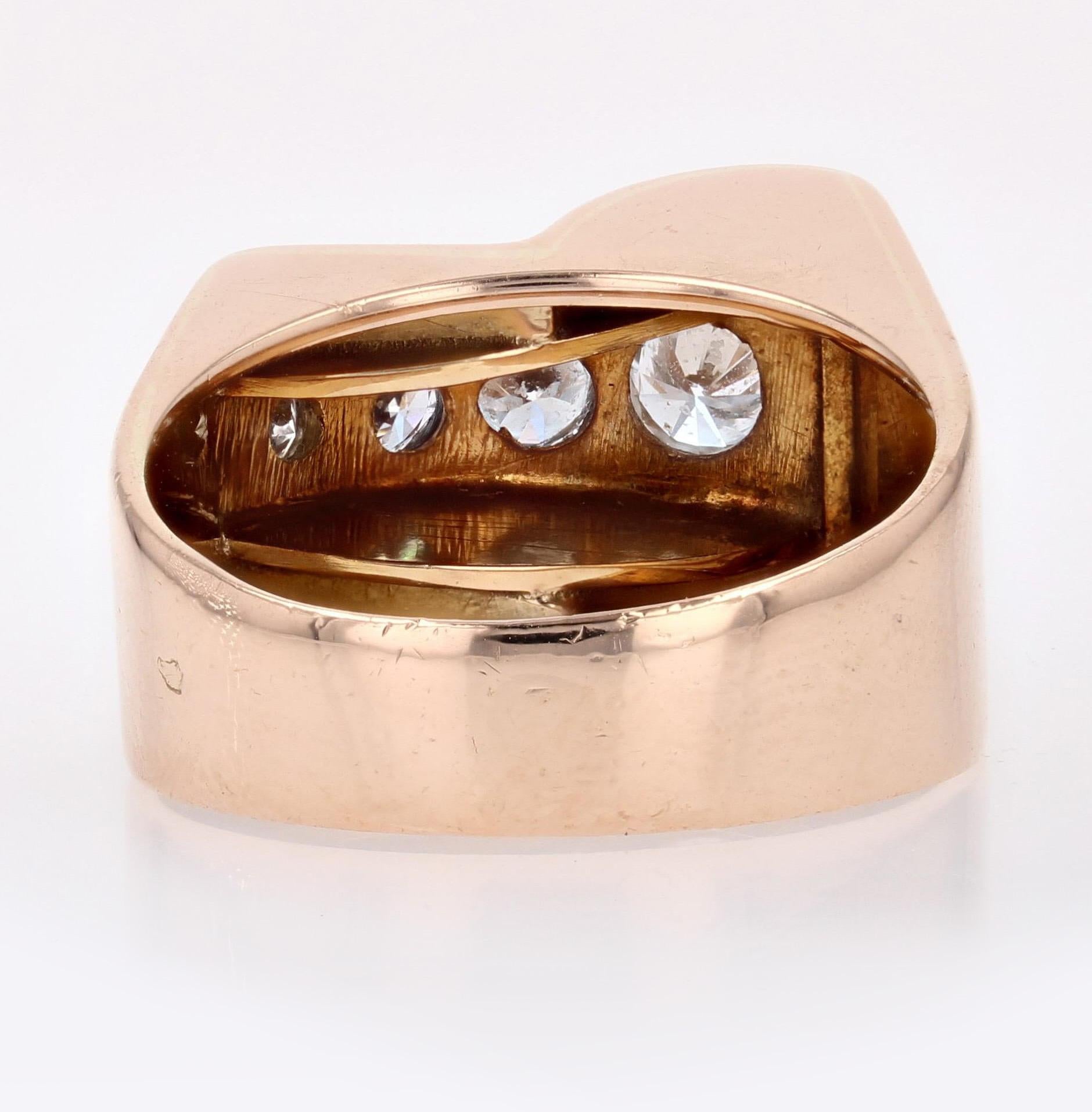 Anello francese anni '40 con diamanti in oro rosa 18 kt. in vendita 12