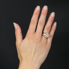 French 1940s Diamonds 18 Karat Rose Gold Asymetrical Tank Signet Ring
