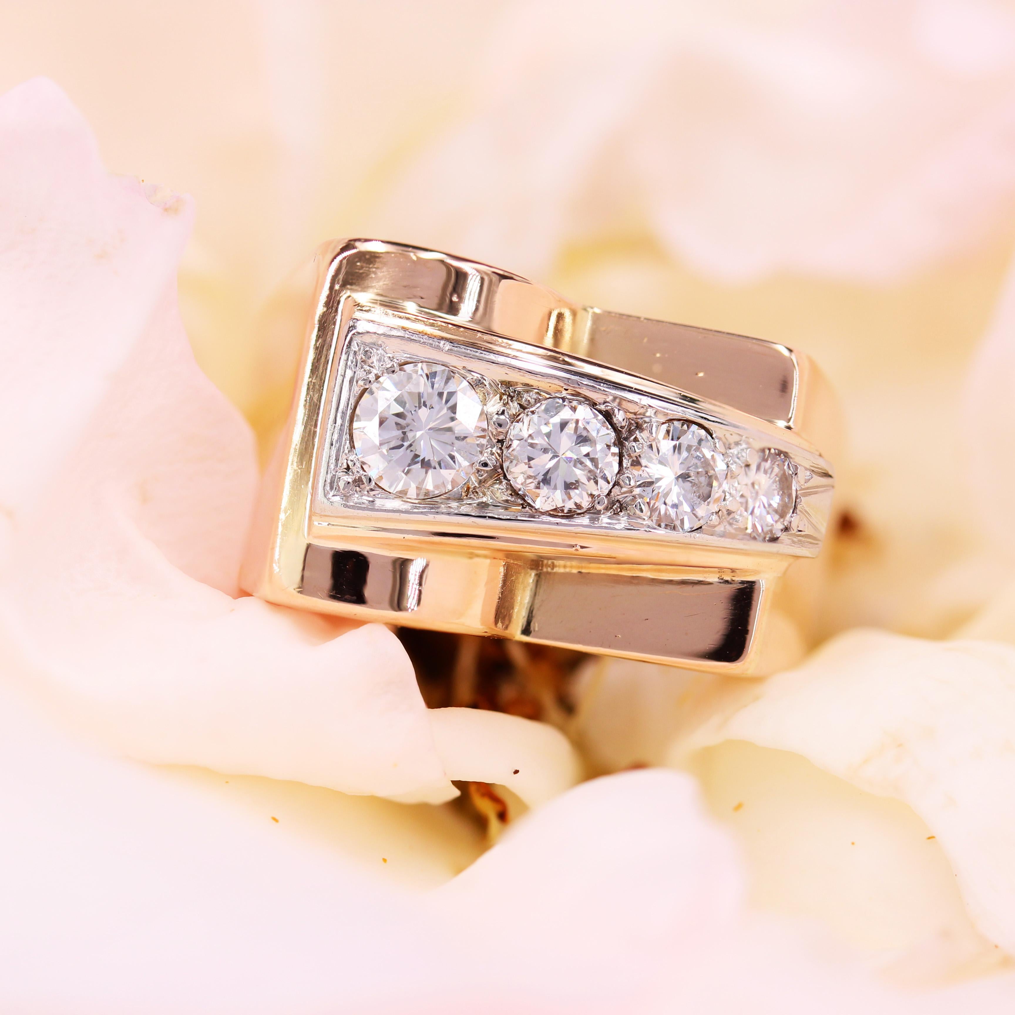 Rétro Anello francese anni '40 con diamanti in oro rosa 18 kt. in vendita