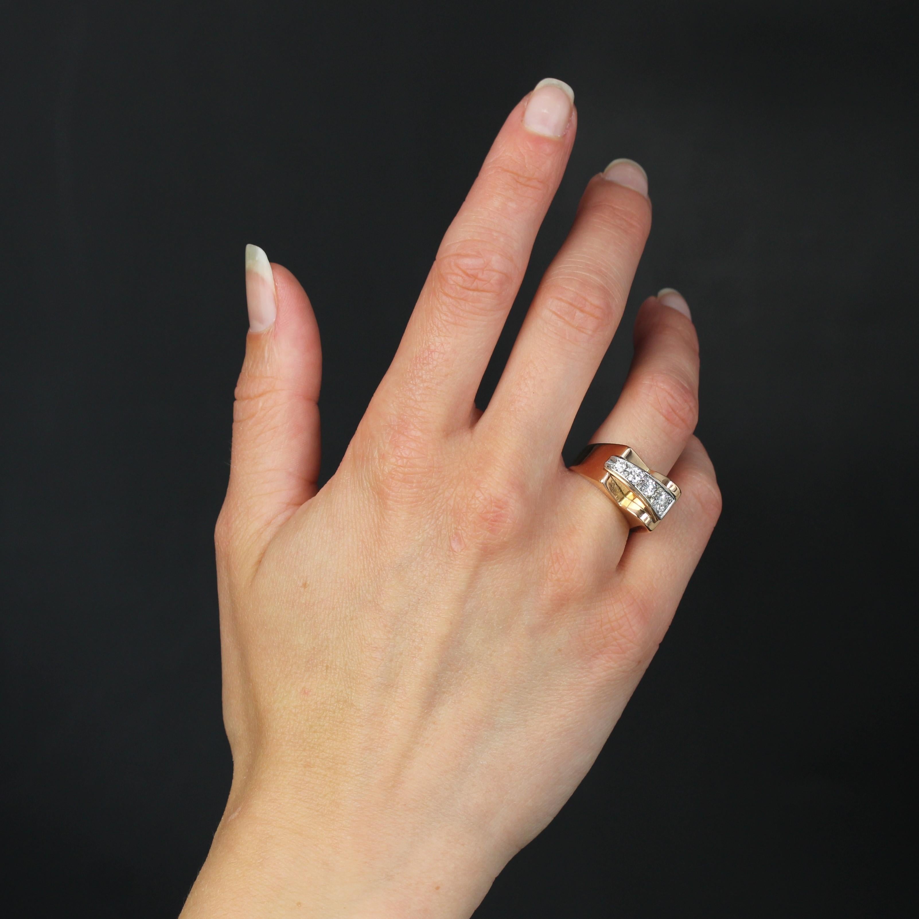 Taglio brillante Anello francese anni '40 con diamanti in oro rosa 18 kt. in vendita