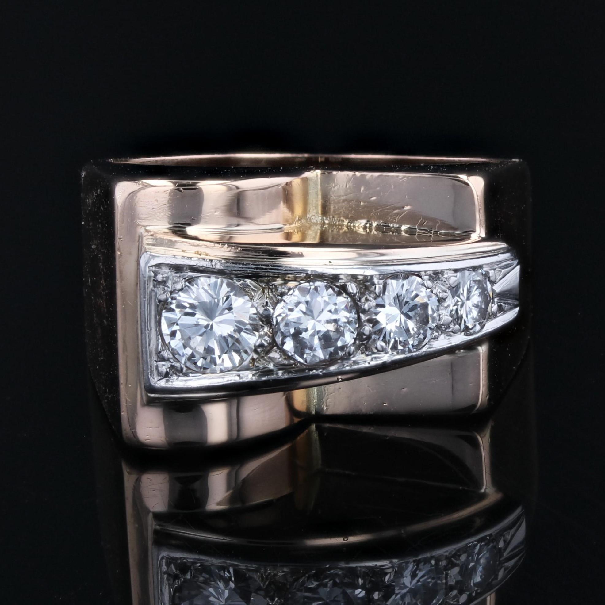 Anello francese anni '40 con diamanti in oro rosa 18 kt. In condizioni buone in vendita a Poitiers, FR