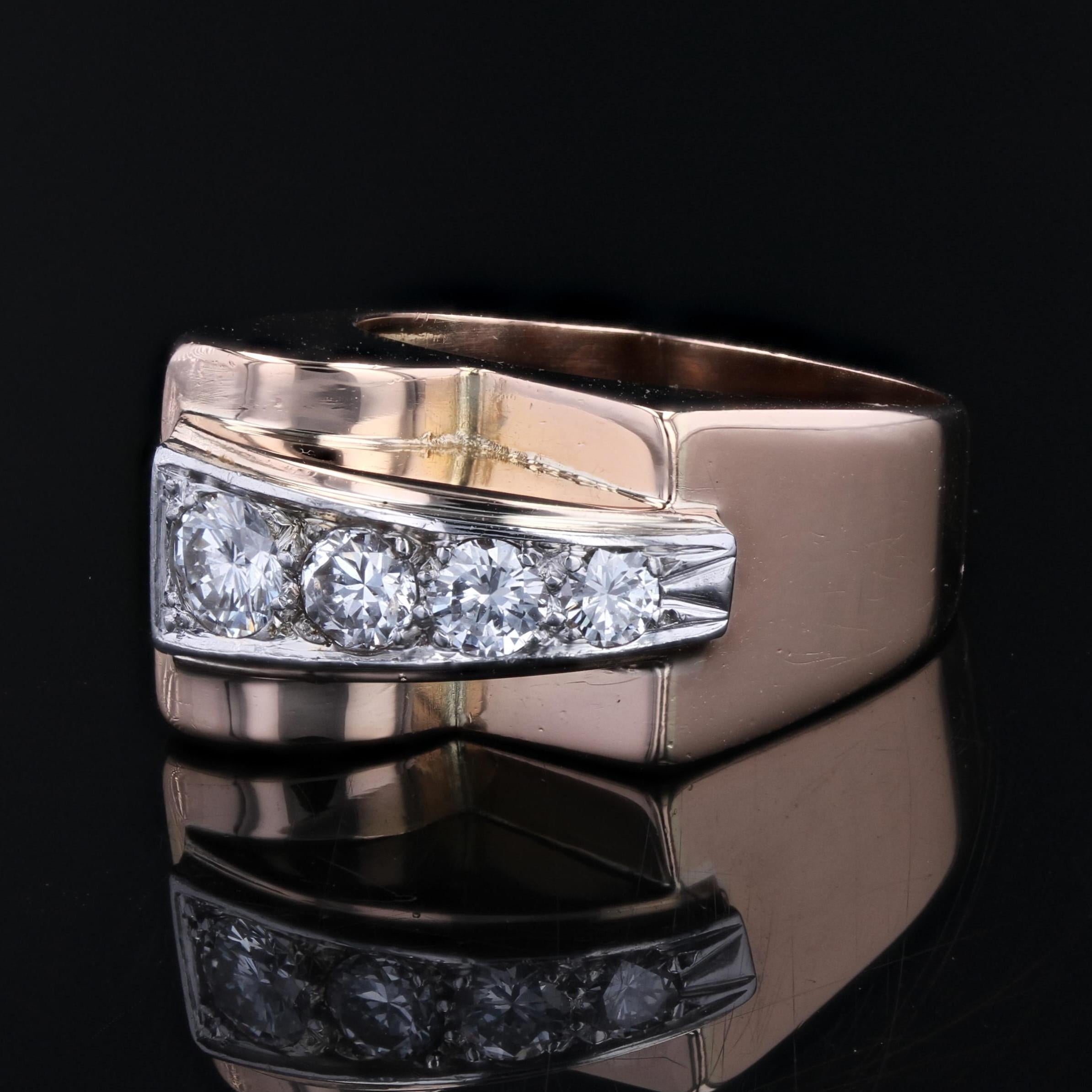 Anello francese anni '40 con diamanti in oro rosa 18 kt. in vendita 1