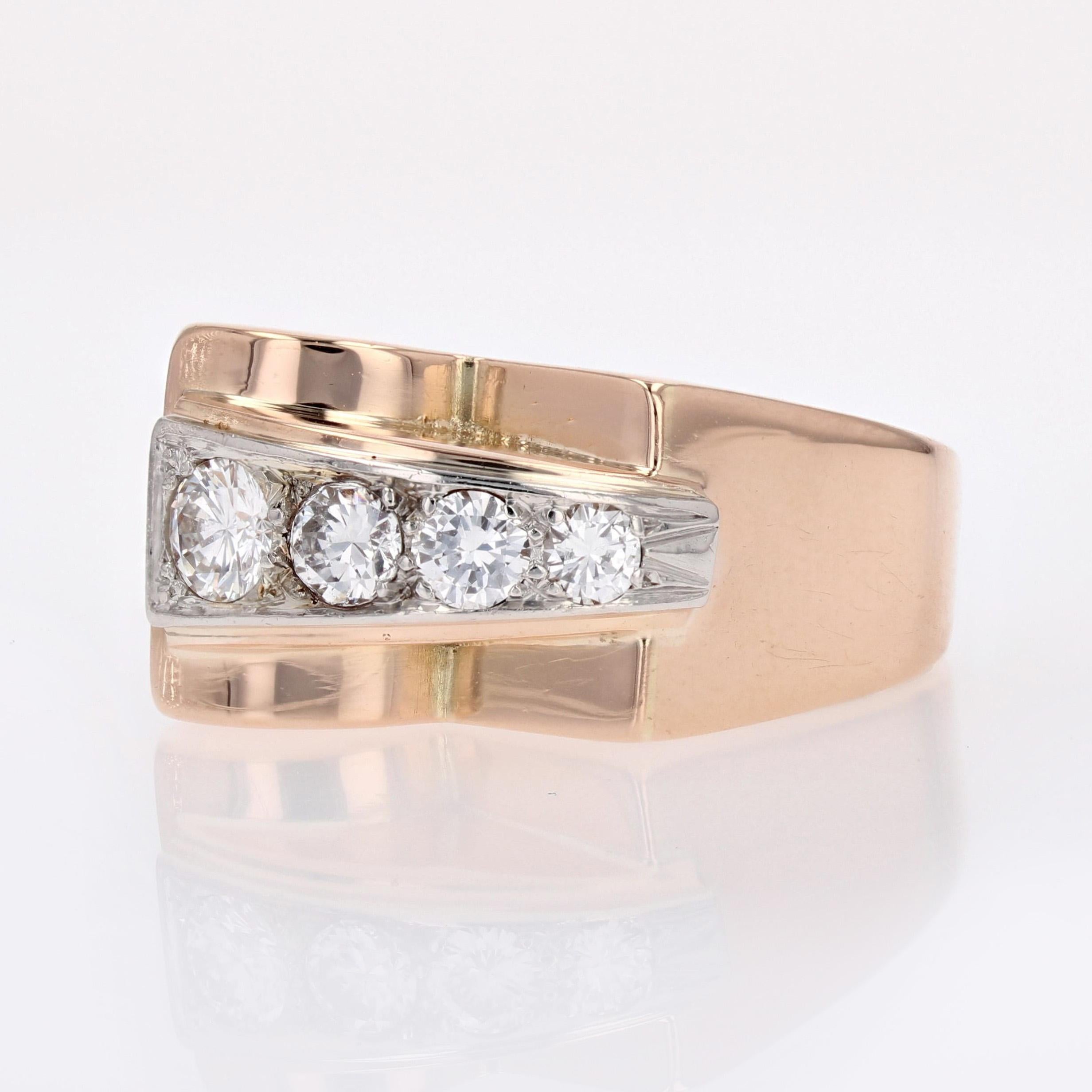 Anello francese anni '40 con diamanti in oro rosa 18 kt. in vendita 2