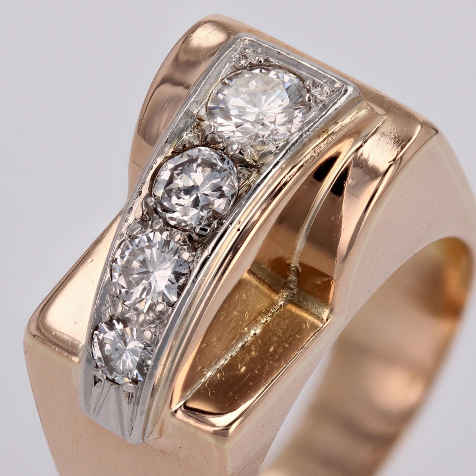Anello francese anni '40 con diamanti in oro rosa 18 kt. in vendita 3