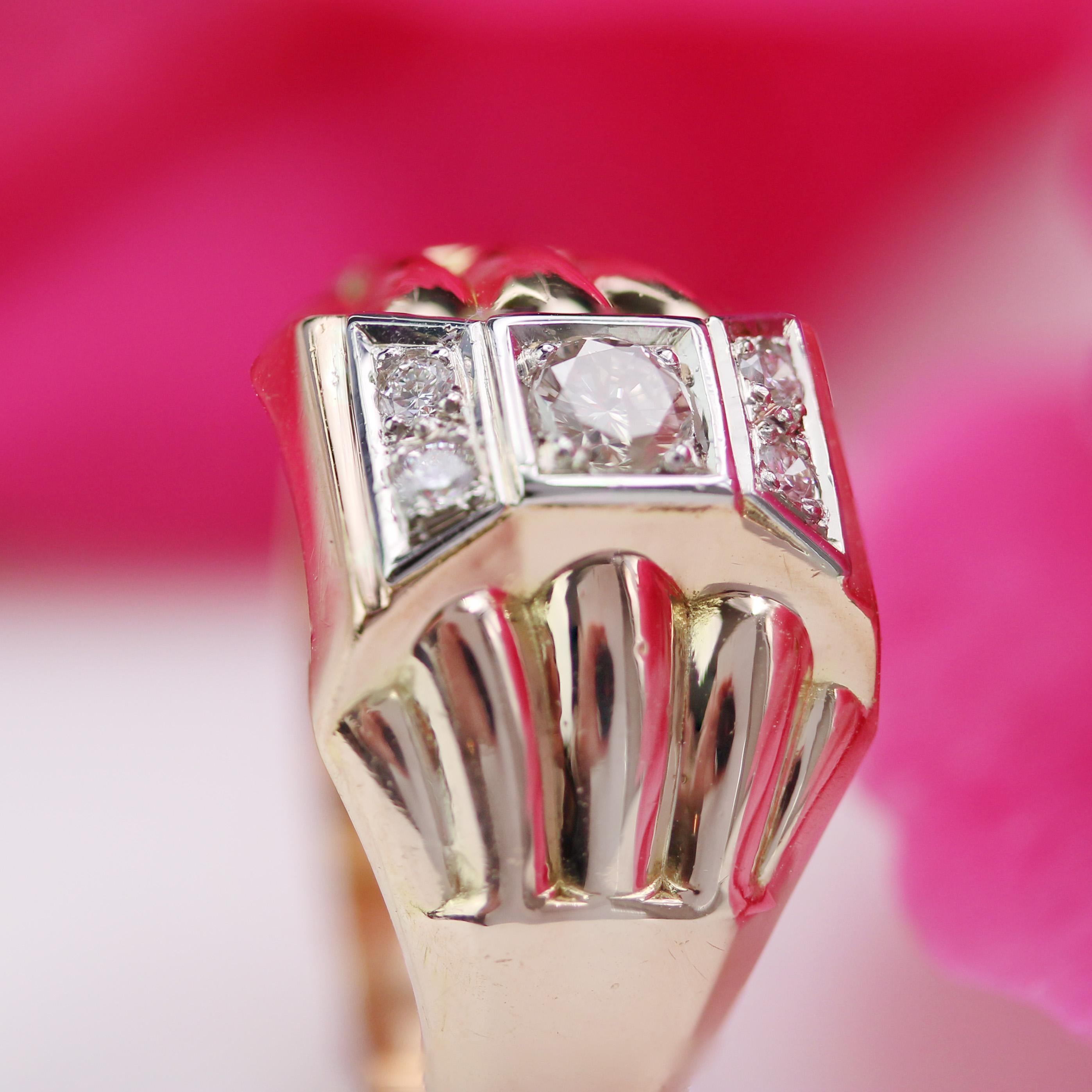 French 1940s Diamonds 18 Karat Rose Gold Domed Tank Ring For Sale 4