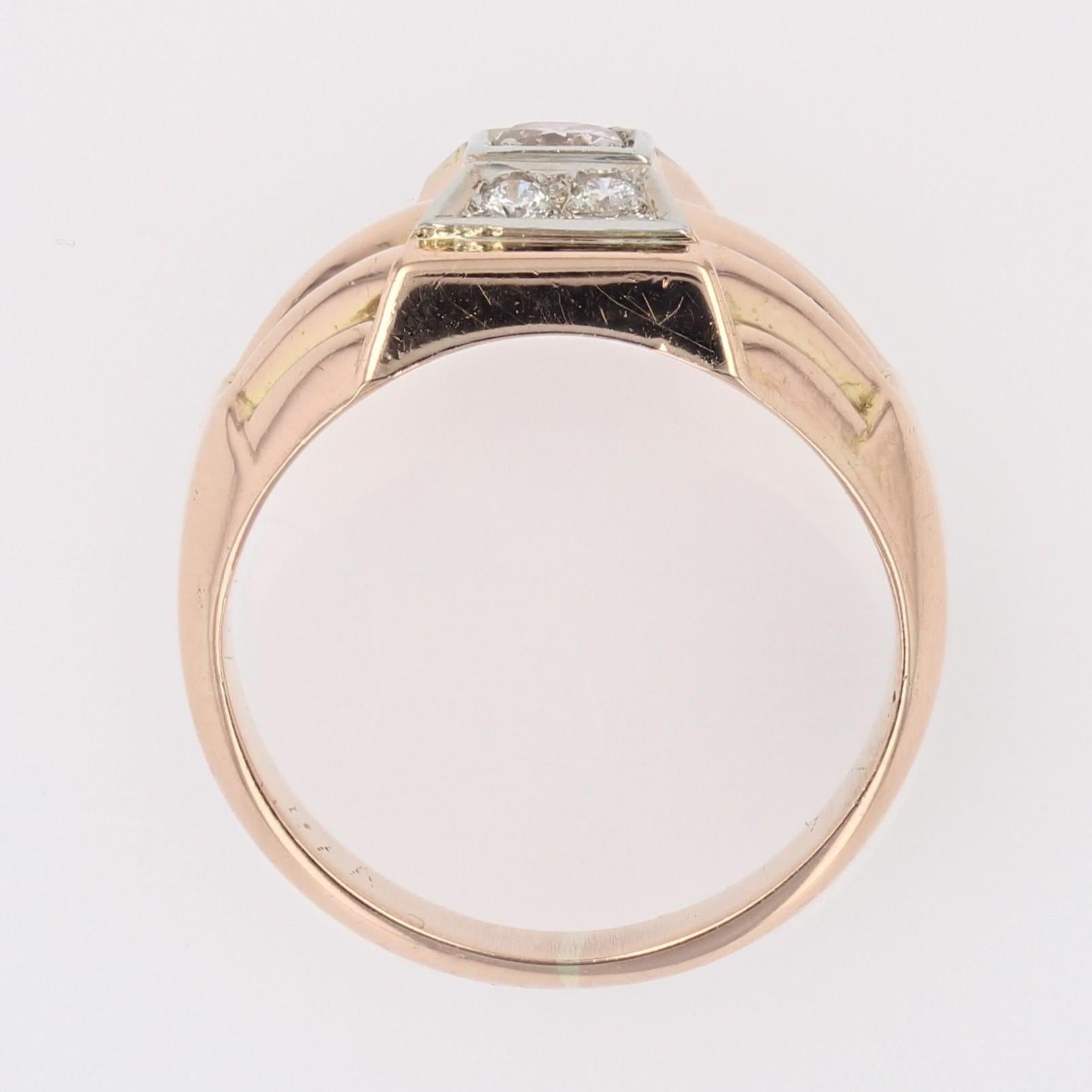 French 1940s Diamonds 18 Karat Rose Gold Domed Tank Ring For Sale 7