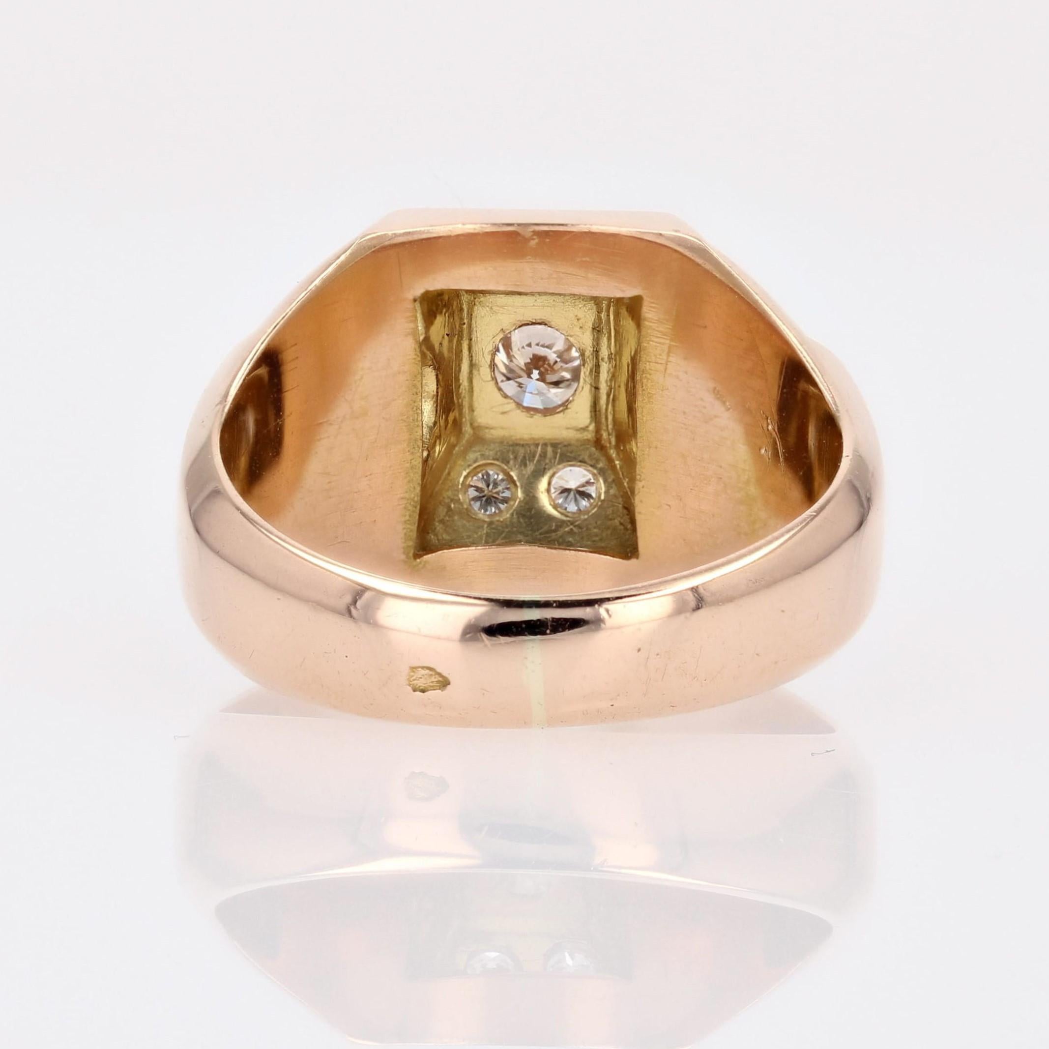 French 1940s Diamonds 18 Karat Rose Gold Domed Tank Ring For Sale 8
