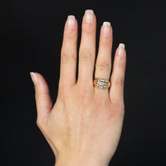 French 1940s Diamonds 18 Karat Rose Gold Domed Tank Ring