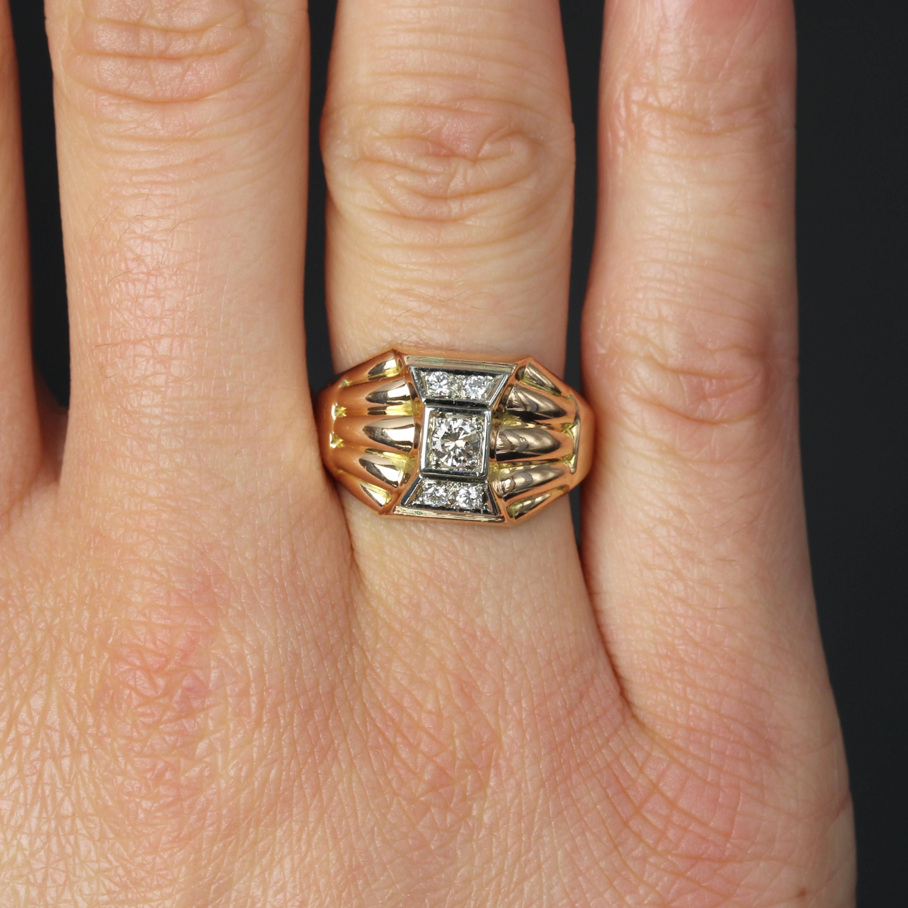 Women's French 1940s Diamonds 18 Karat Rose Gold Domed Tank Ring For Sale