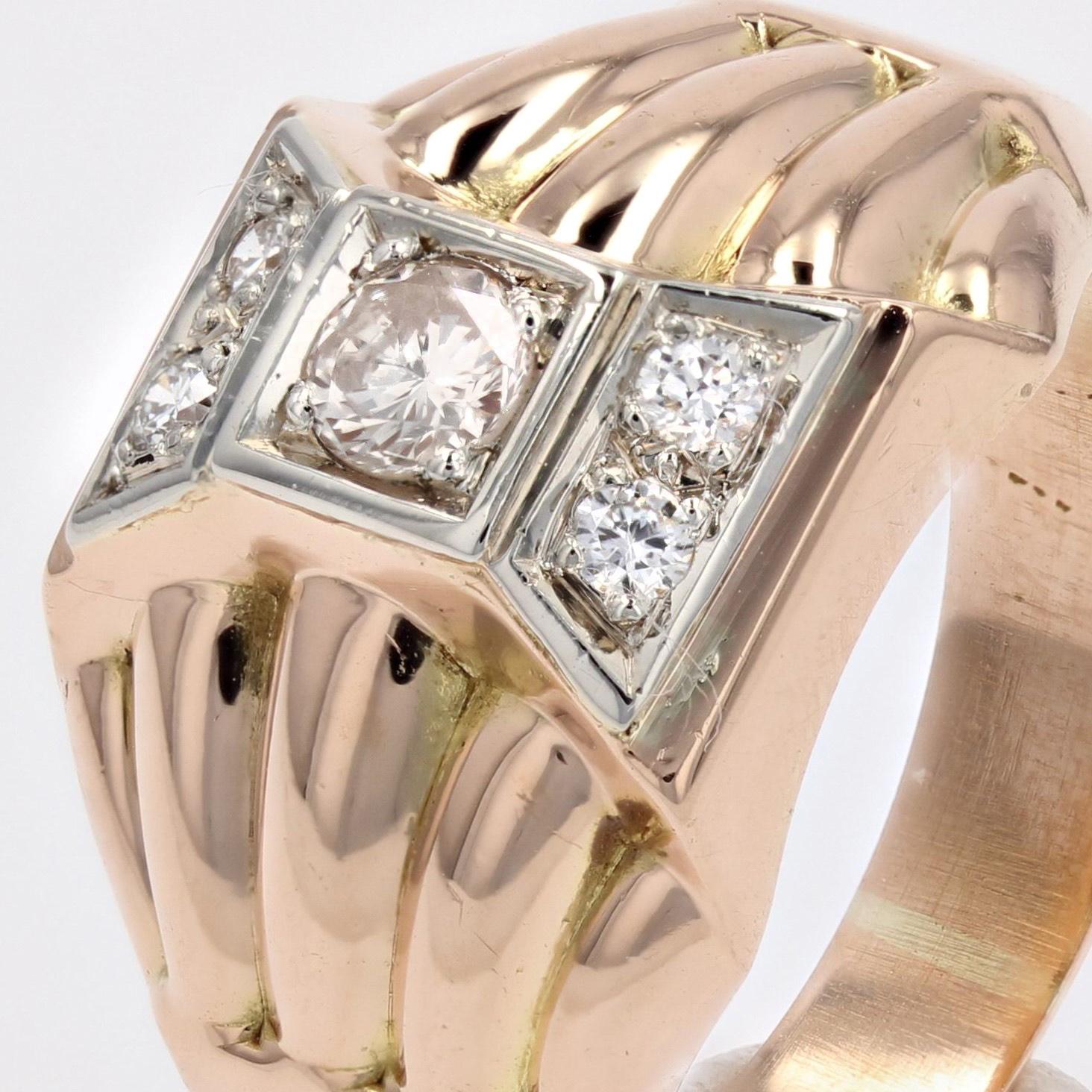 French 1940s Diamonds 18 Karat Rose Gold Domed Tank Ring For Sale 3