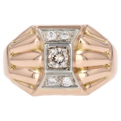 Vintage French 1940s Diamonds 18 Karat Rose Gold Domed Tank Ring