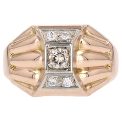 French 1940s Diamonds 18 Karat Rose Gold Domed Tank Ring