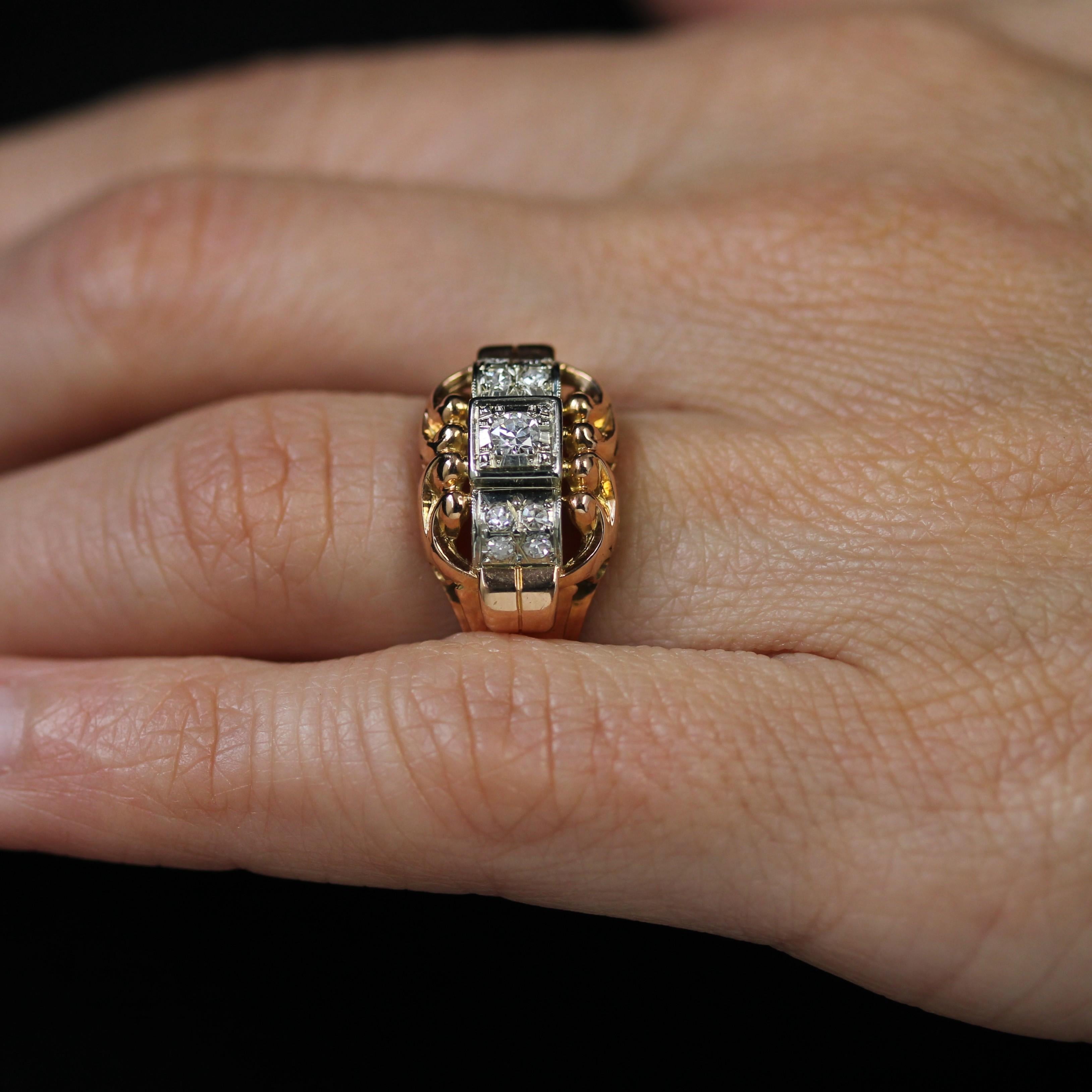 Anello francese anni '40 con diamanti in oro rosa 18 carati e platino in vendita 6