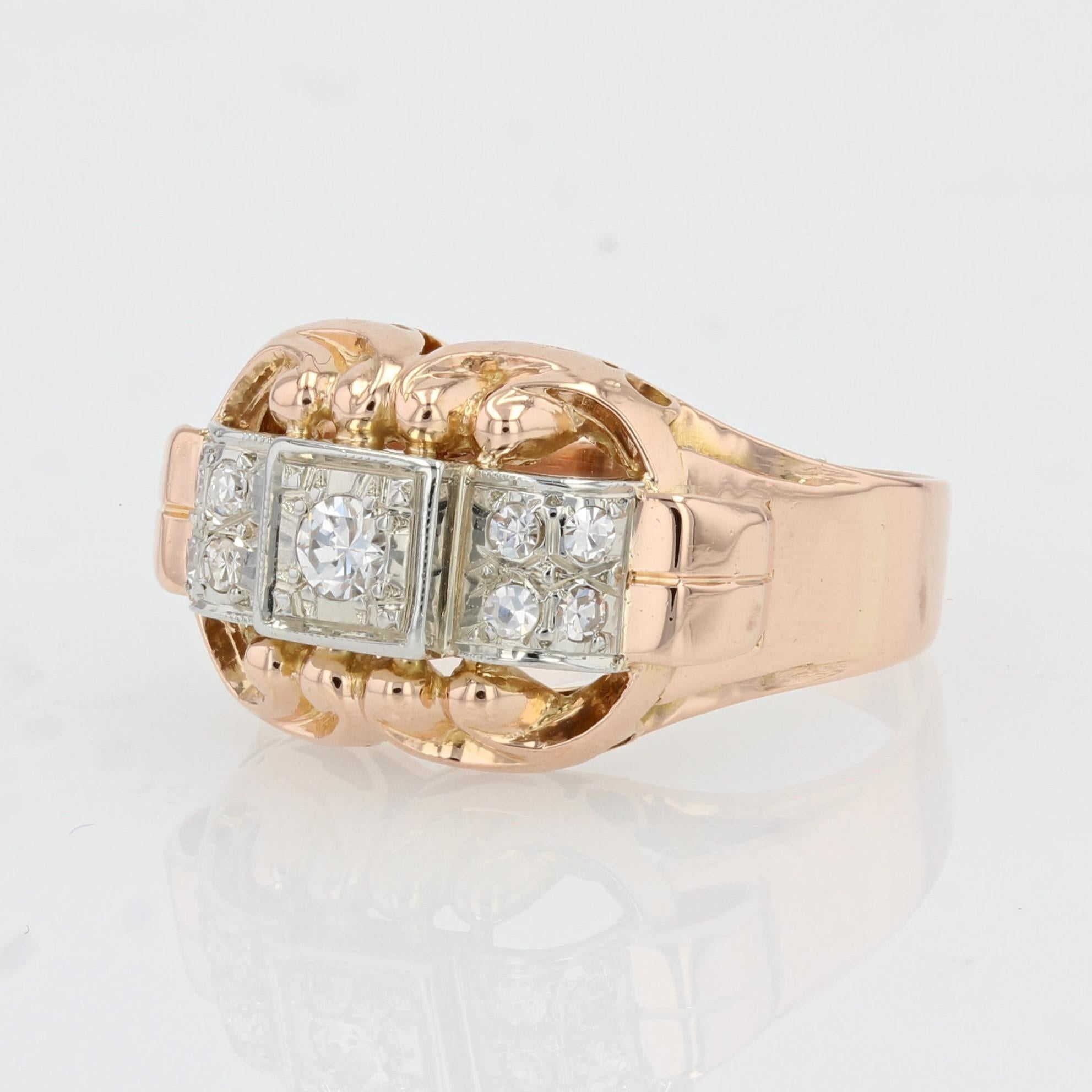 Franzsischer 1940er Diamanten 18 Karat Rose Gold Platin Ring Damen im Angebot