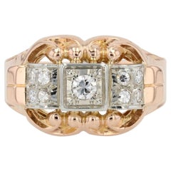 Vintage French 1940s Diamonds 18 Karat Rose Gold Platinum Ring