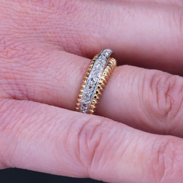 French 1940s Diamonds 18 Karat Rose Gold Platinum Wedding Ring For Sale