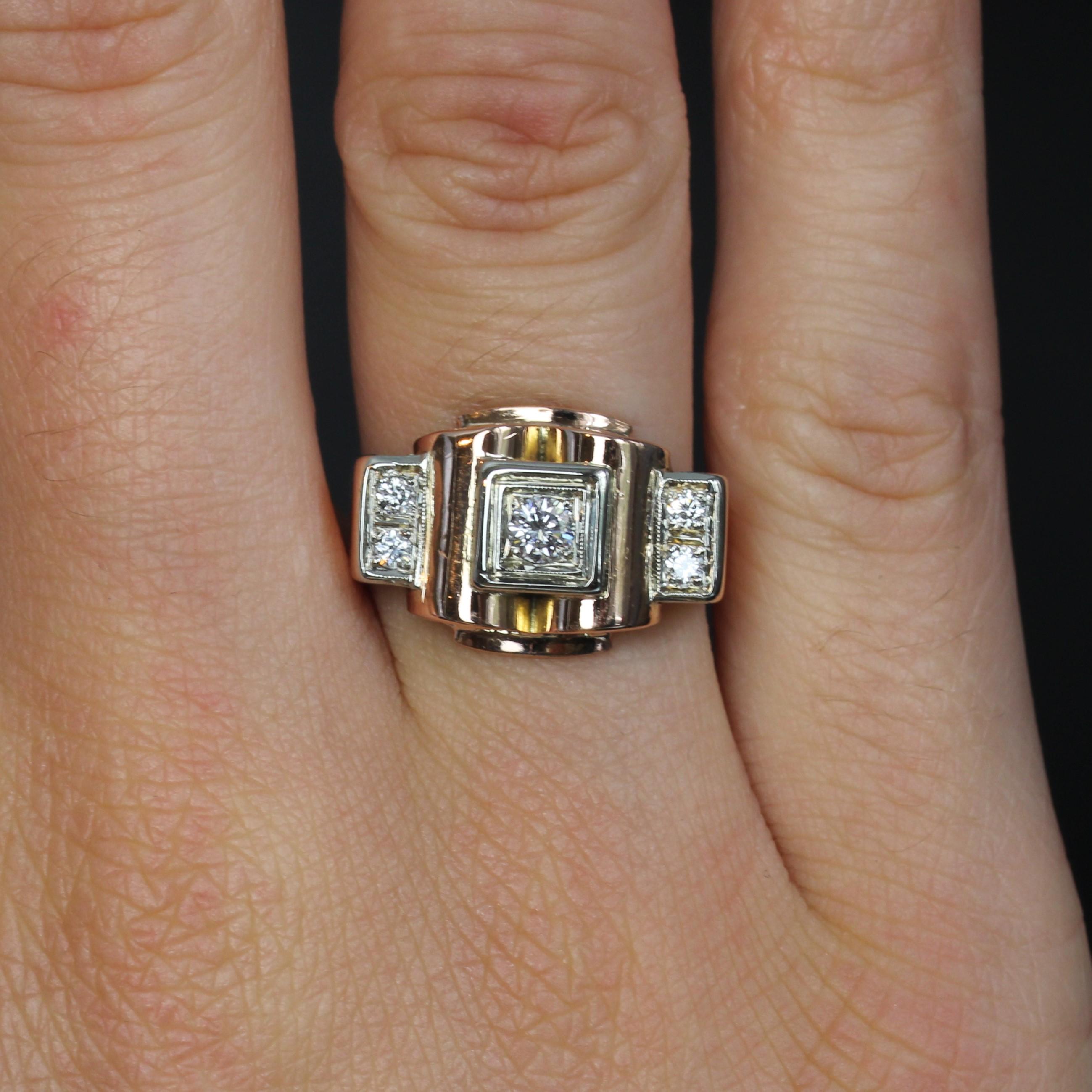 Women's French 1940s Diamonds 18 Karat Rose Gold Tank Ring For Sale