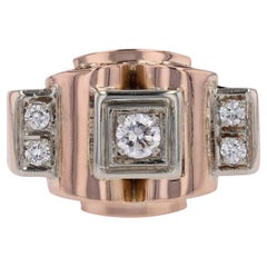 Vintage French 1940s Diamonds 18 Karat Rose Gold Tank Ring