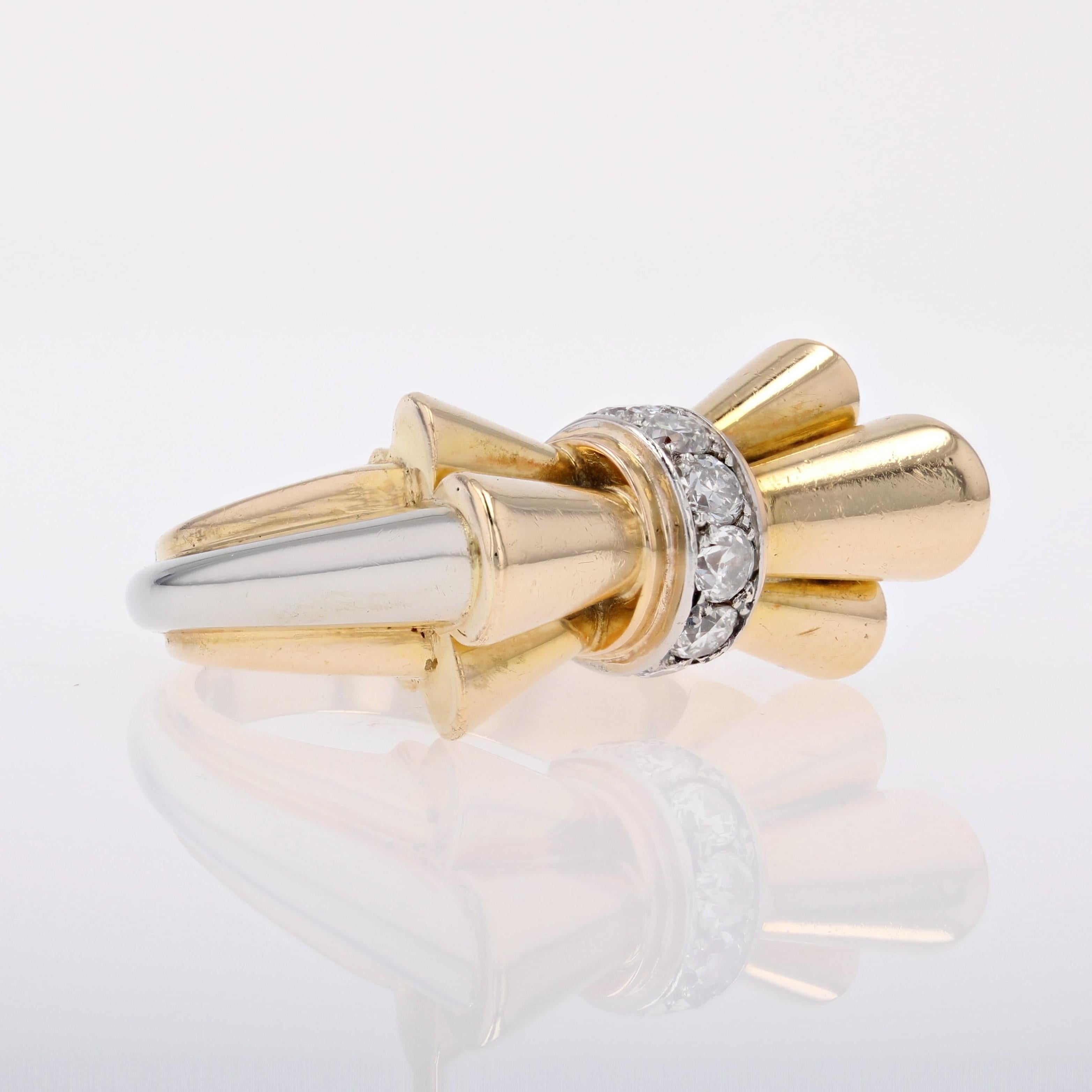 18 Karat Gelbgold Platin Tank-Knotenring mit Diamanten aus den 1940er Jahren 5