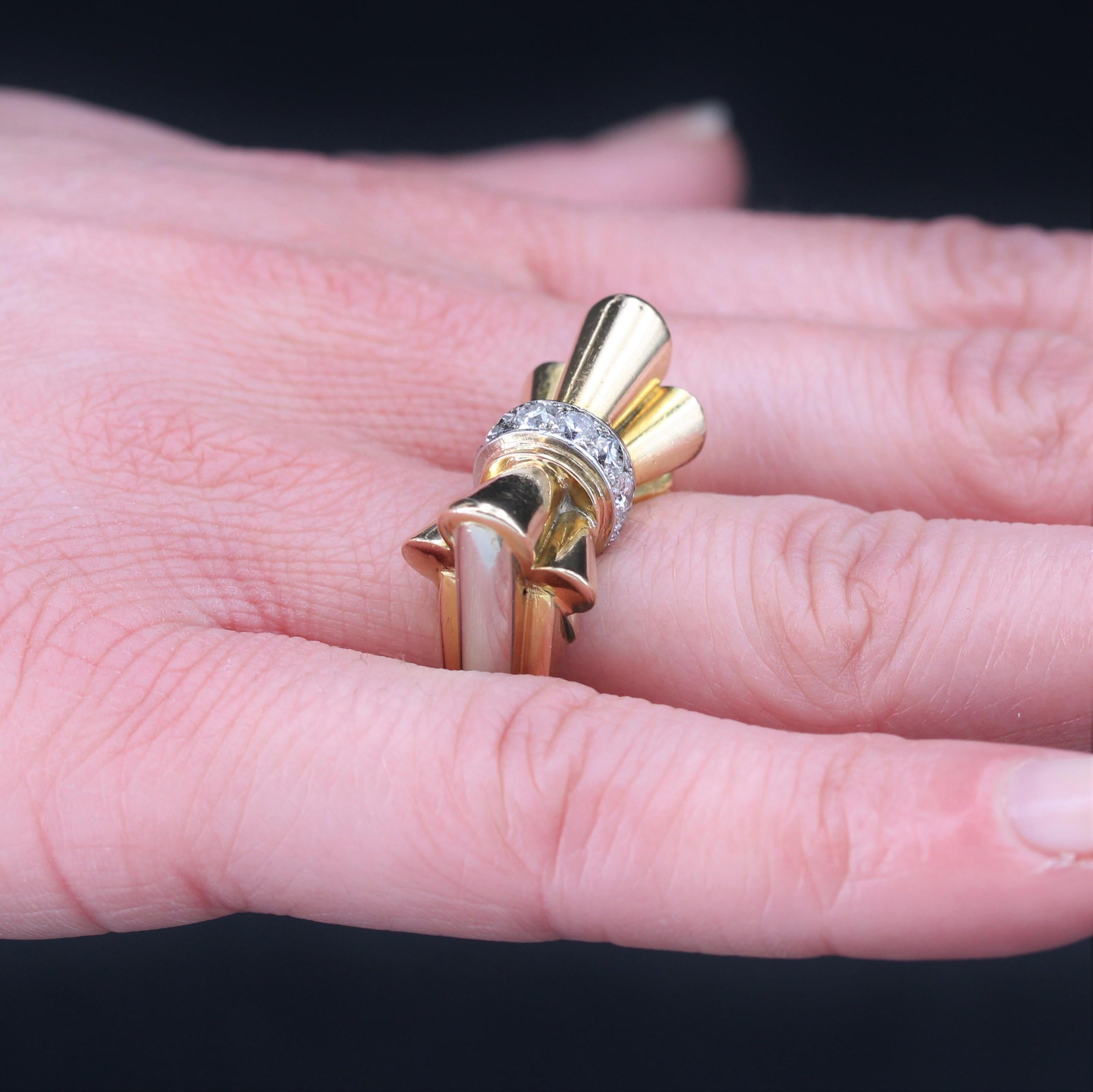 18 Karat Gelbgold Platin Tank-Knotenring mit Diamanten aus den 1940er Jahren 6