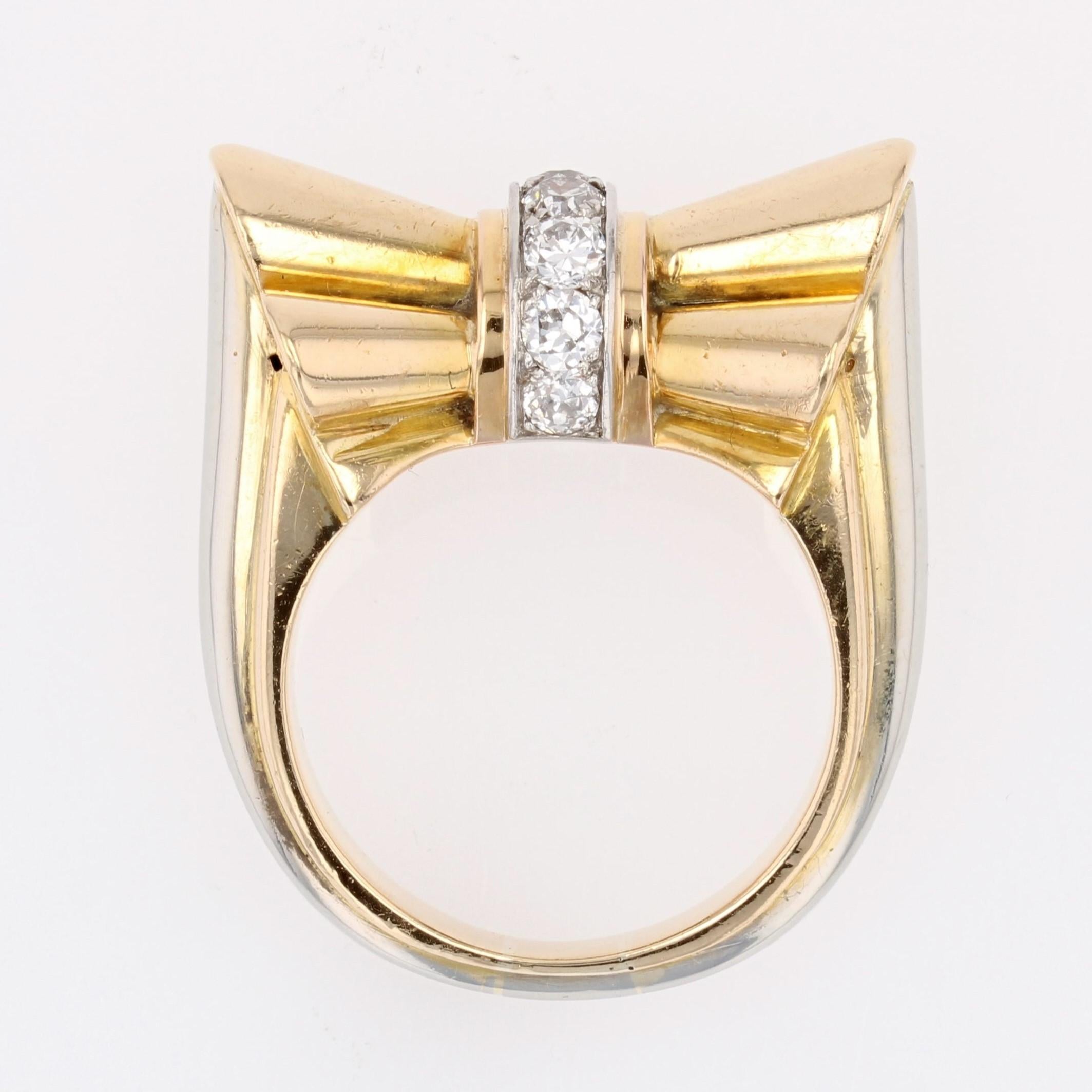 18 Karat Gelbgold Platin Tank-Knotenring mit Diamanten aus den 1940er Jahren 7