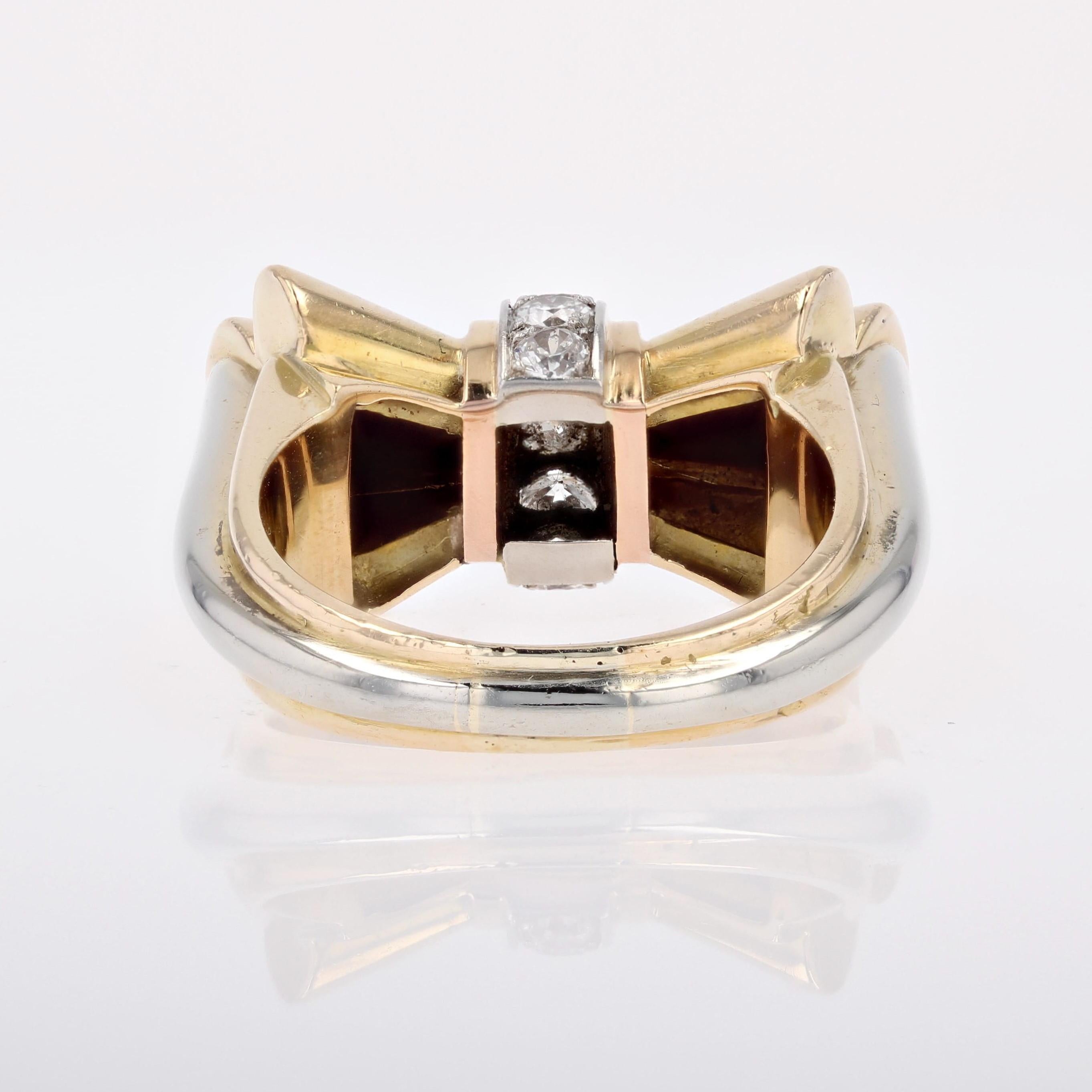 18 Karat Gelbgold Platin Tank-Knotenring mit Diamanten aus den 1940er Jahren 8