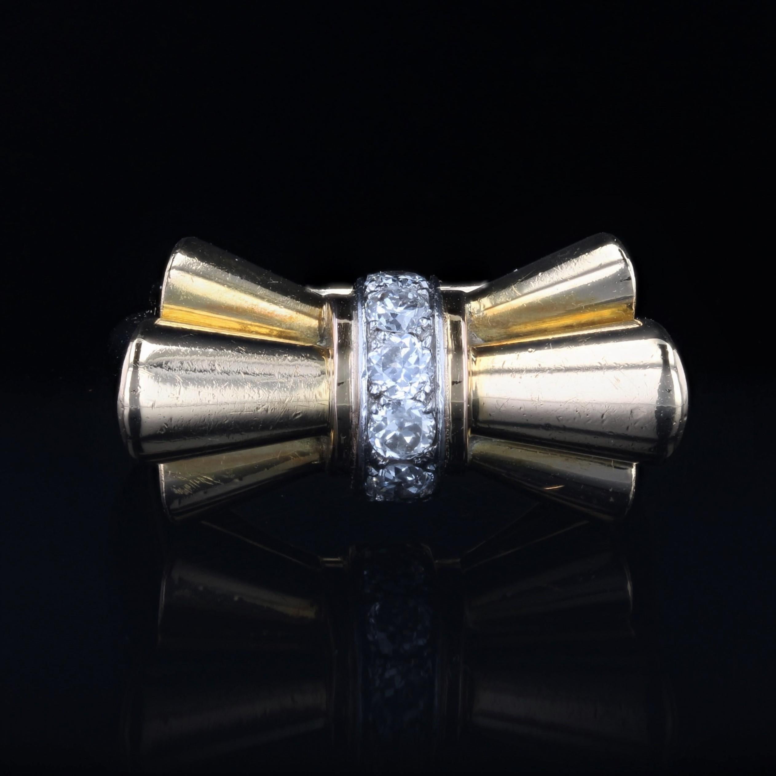 18 Karat Gelbgold Platin Tank-Knotenring mit Diamanten aus den 1940er Jahren im Zustand „Gut“ in Poitiers, FR