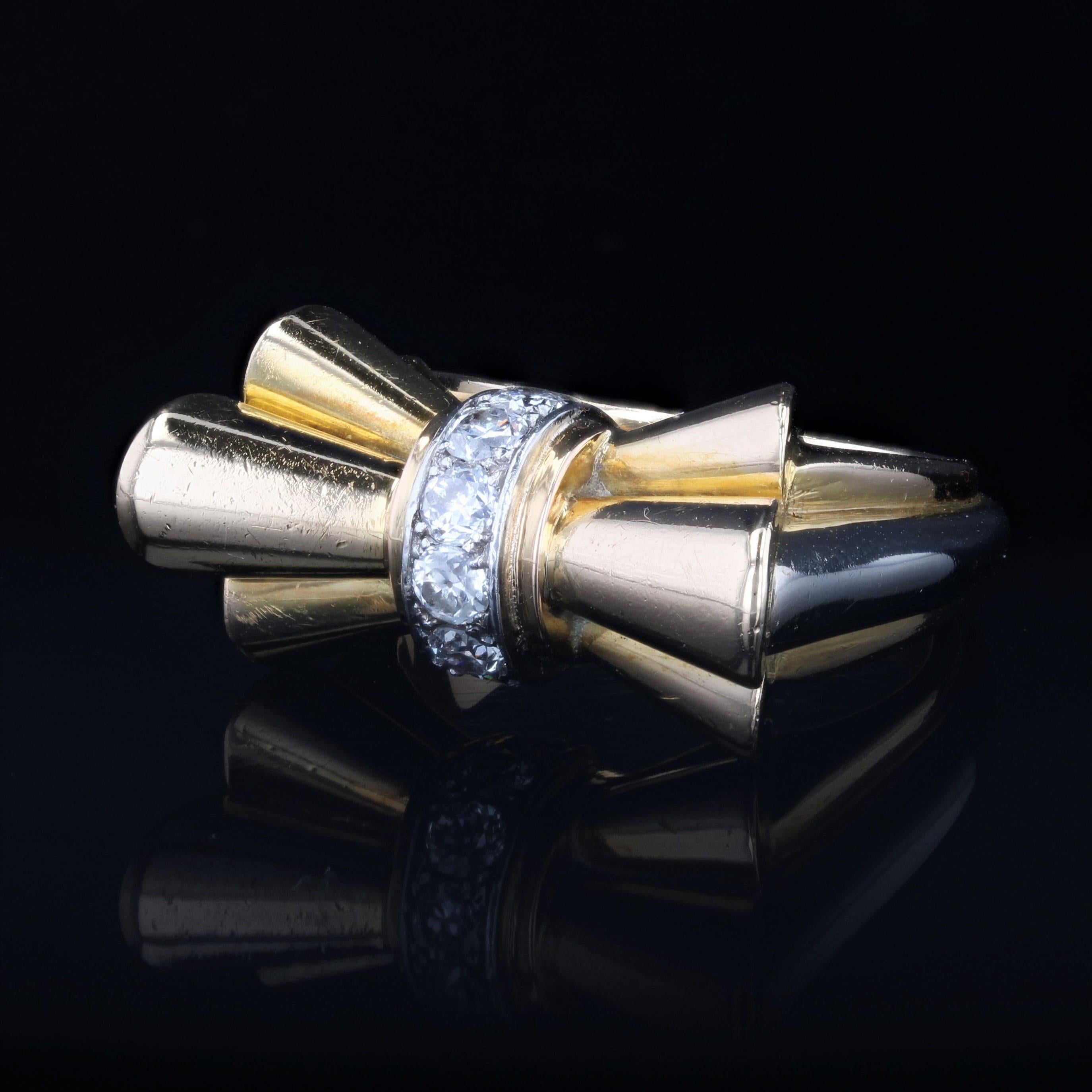 18 Karat Gelbgold Platin Tank-Knotenring mit Diamanten aus den 1940er Jahren 1
