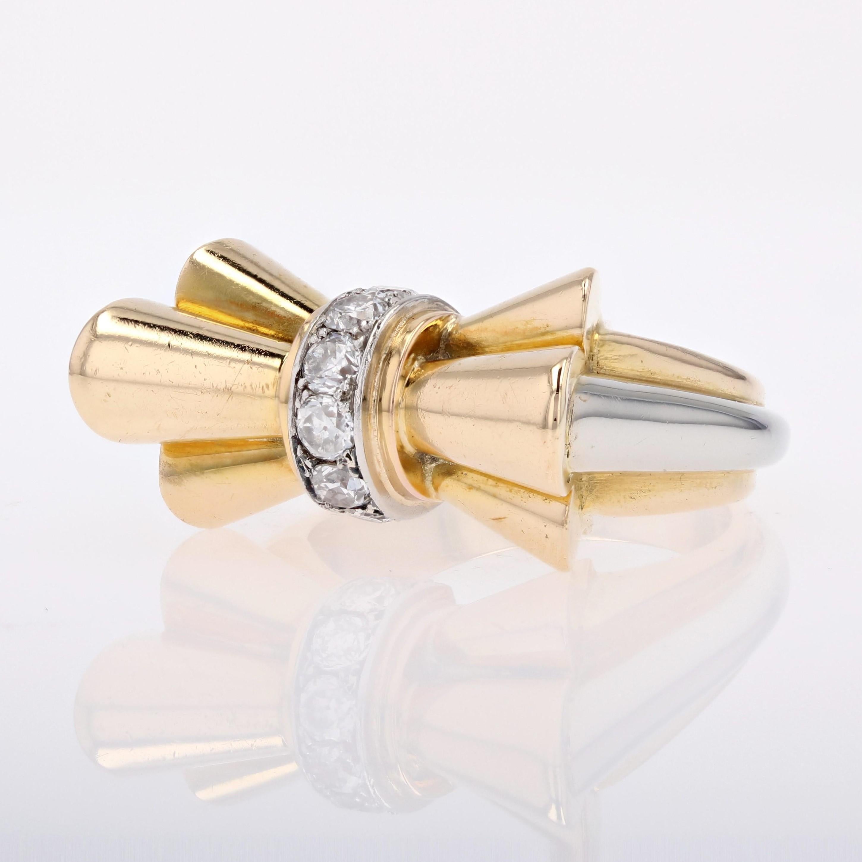 18 Karat Gelbgold Platin Tank-Knotenring mit Diamanten aus den 1940er Jahren 2