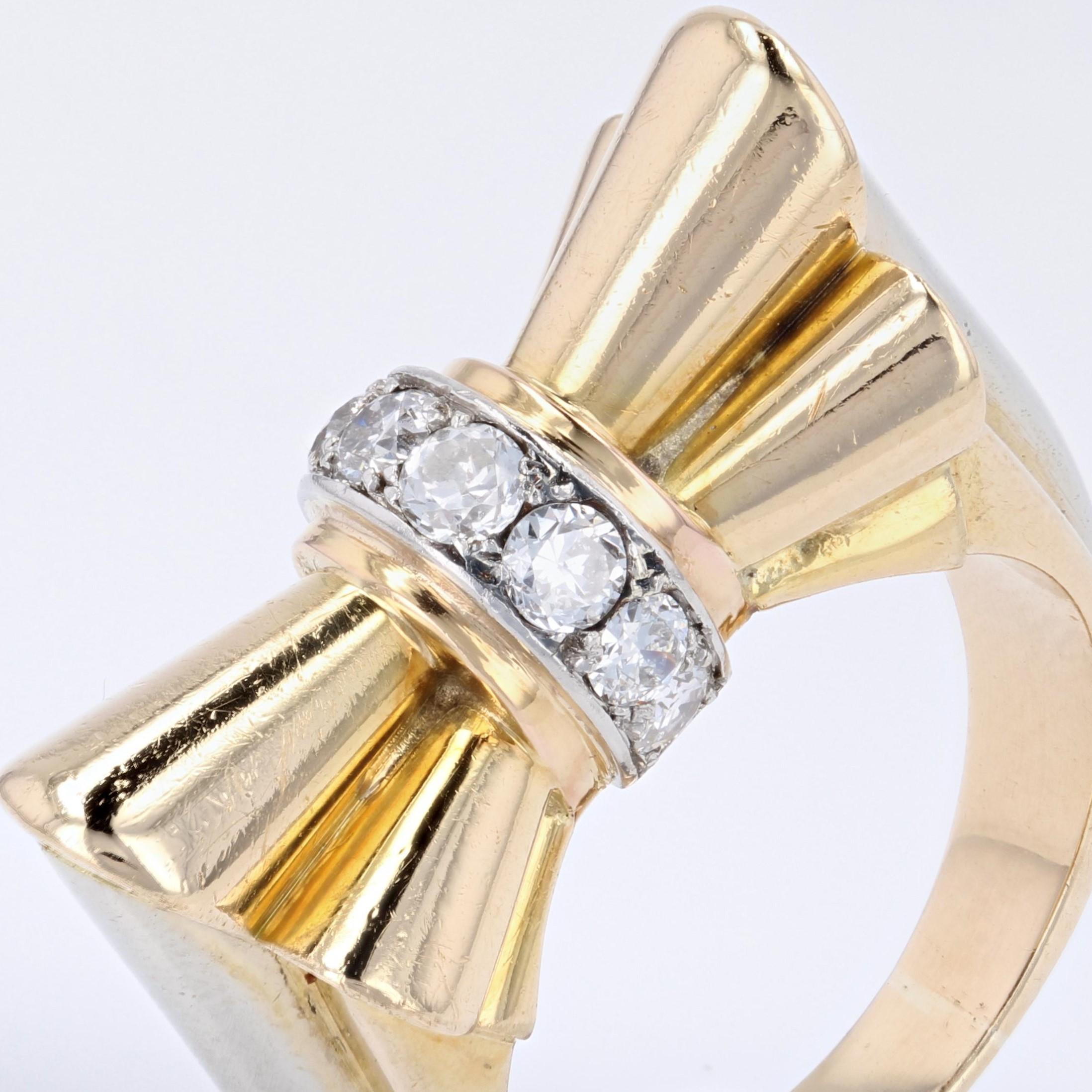 18 Karat Gelbgold Platin Tank-Knotenring mit Diamanten aus den 1940er Jahren 3
