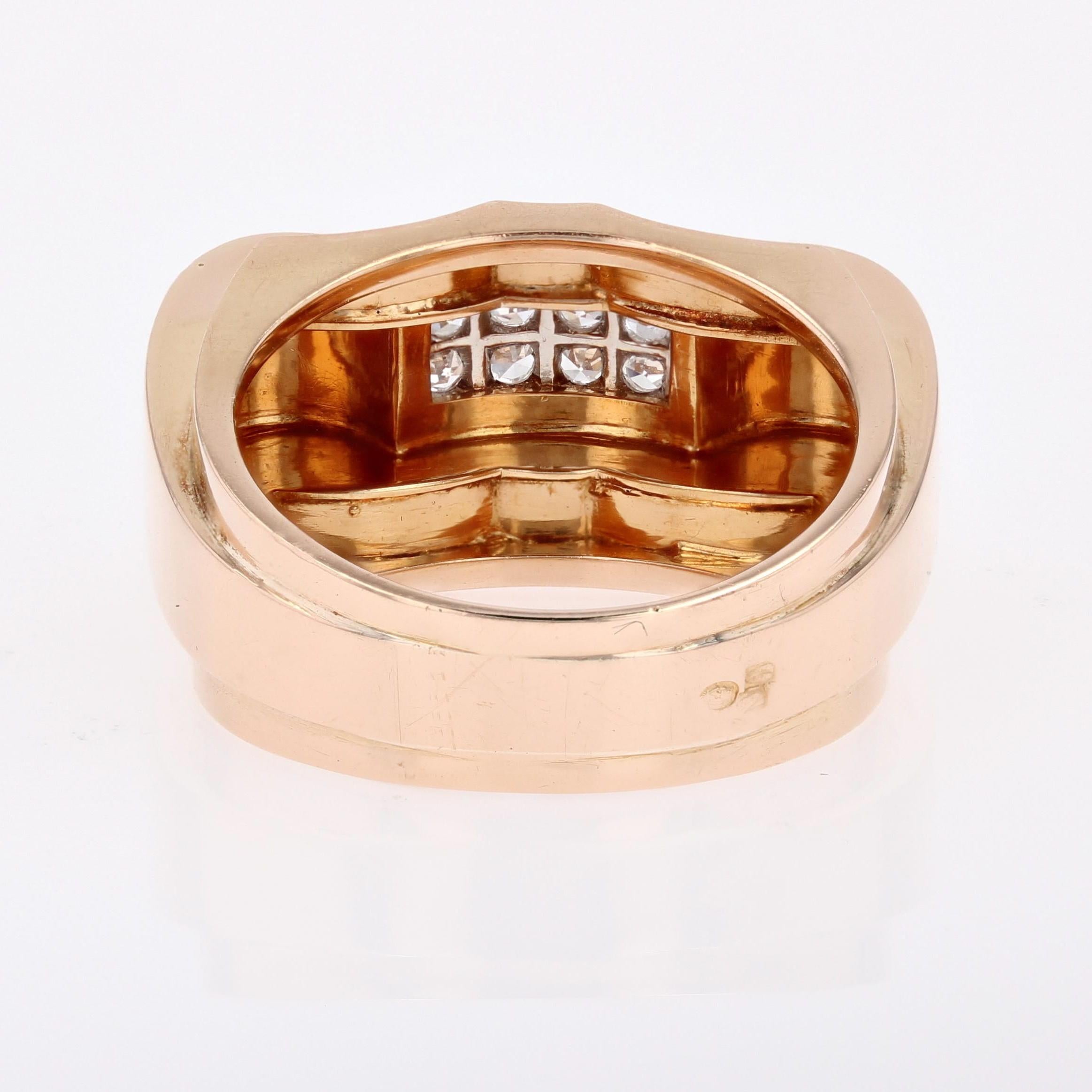 Französischer Tank-Ring aus 18 Karat Gelbgold und Platin mit Diamanten, 1940er Jahre 5