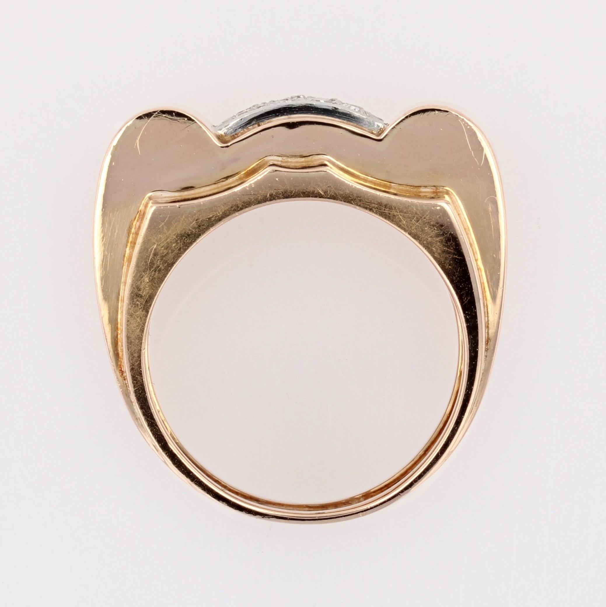 Französischer Tank-Ring aus 18 Karat Gelbgold und Platin mit Diamanten, 1940er Jahre 6