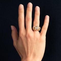 French 1940s Diamonds 18 Karat Yellow Gold Platinum Tank Ring