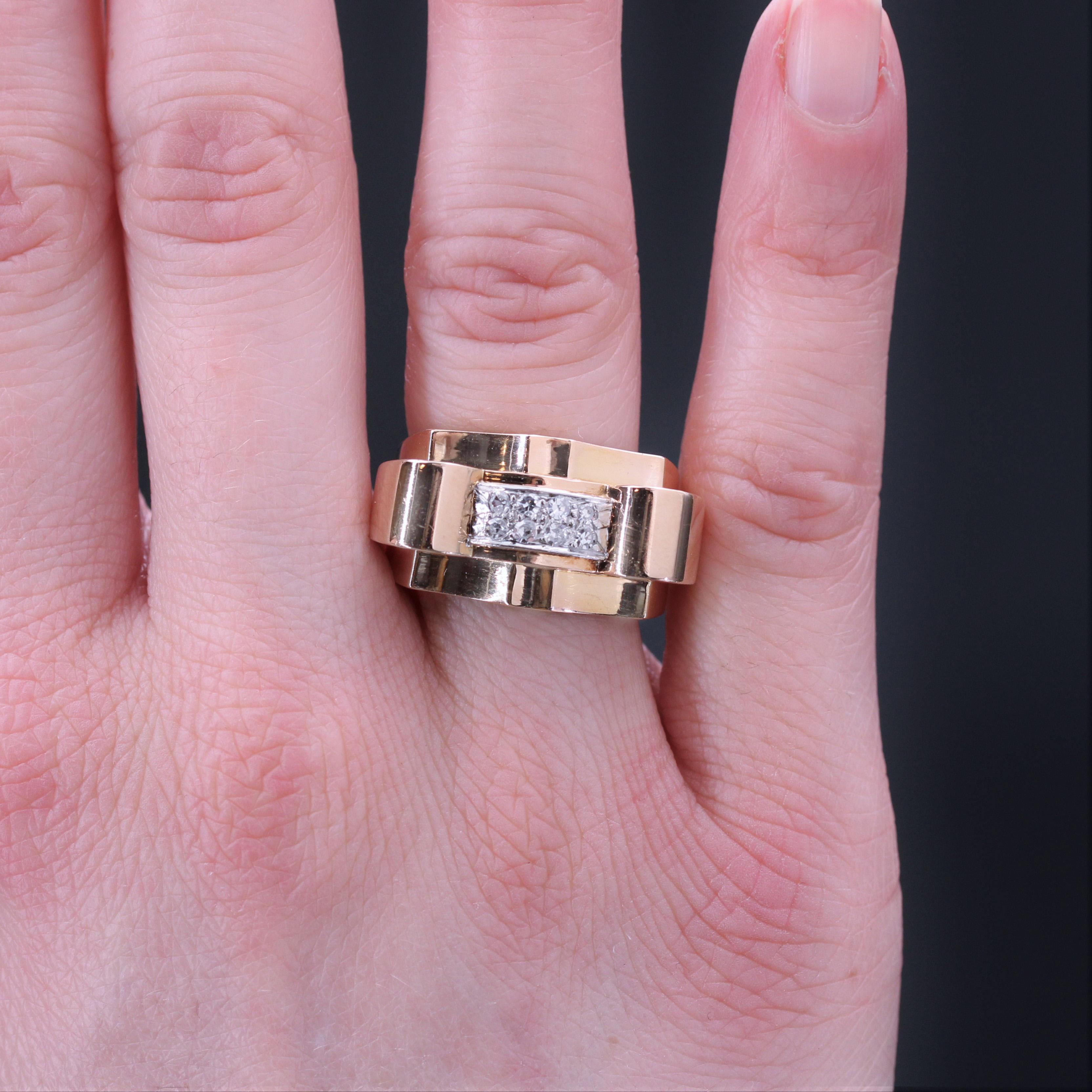 Französischer Tank-Ring aus 18 Karat Gelbgold und Platin mit Diamanten, 1940er Jahre für Damen oder Herren