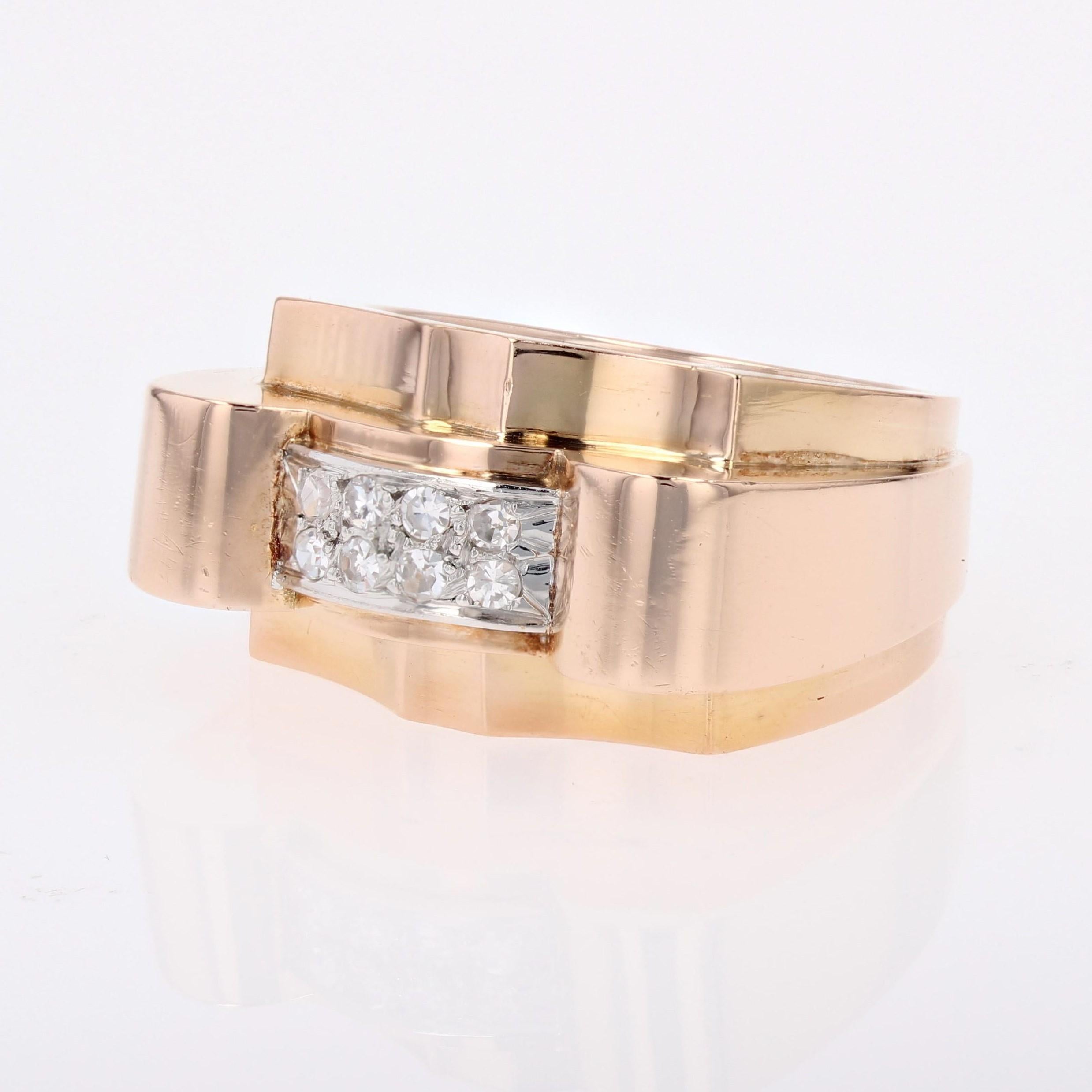 Französischer Tank-Ring aus 18 Karat Gelbgold und Platin mit Diamanten, 1940er Jahre 1