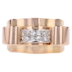 French 1940s Diamonds 18 Karat Yellow Gold Platinum Tank Ring