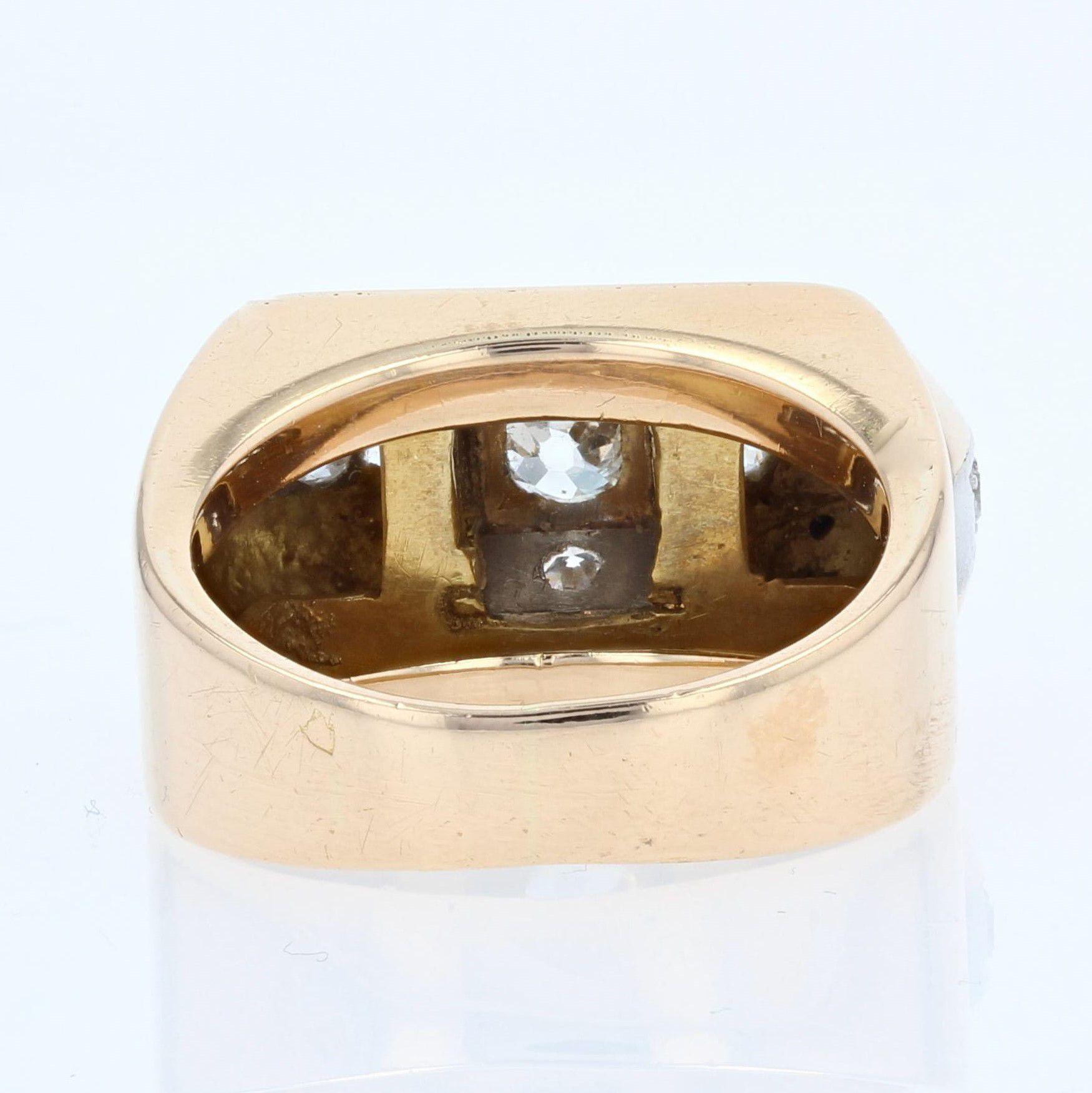 French 1940s Diamonds 18 Karat Yellow Gold Tank Ring For Sale 5