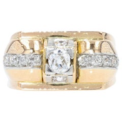 French 1940s Diamonds 18 Karat Yellow Gold Tank Ring