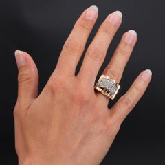 French 1940s Diamonds Pavement 18 Karat Rose Gold Tank Ring