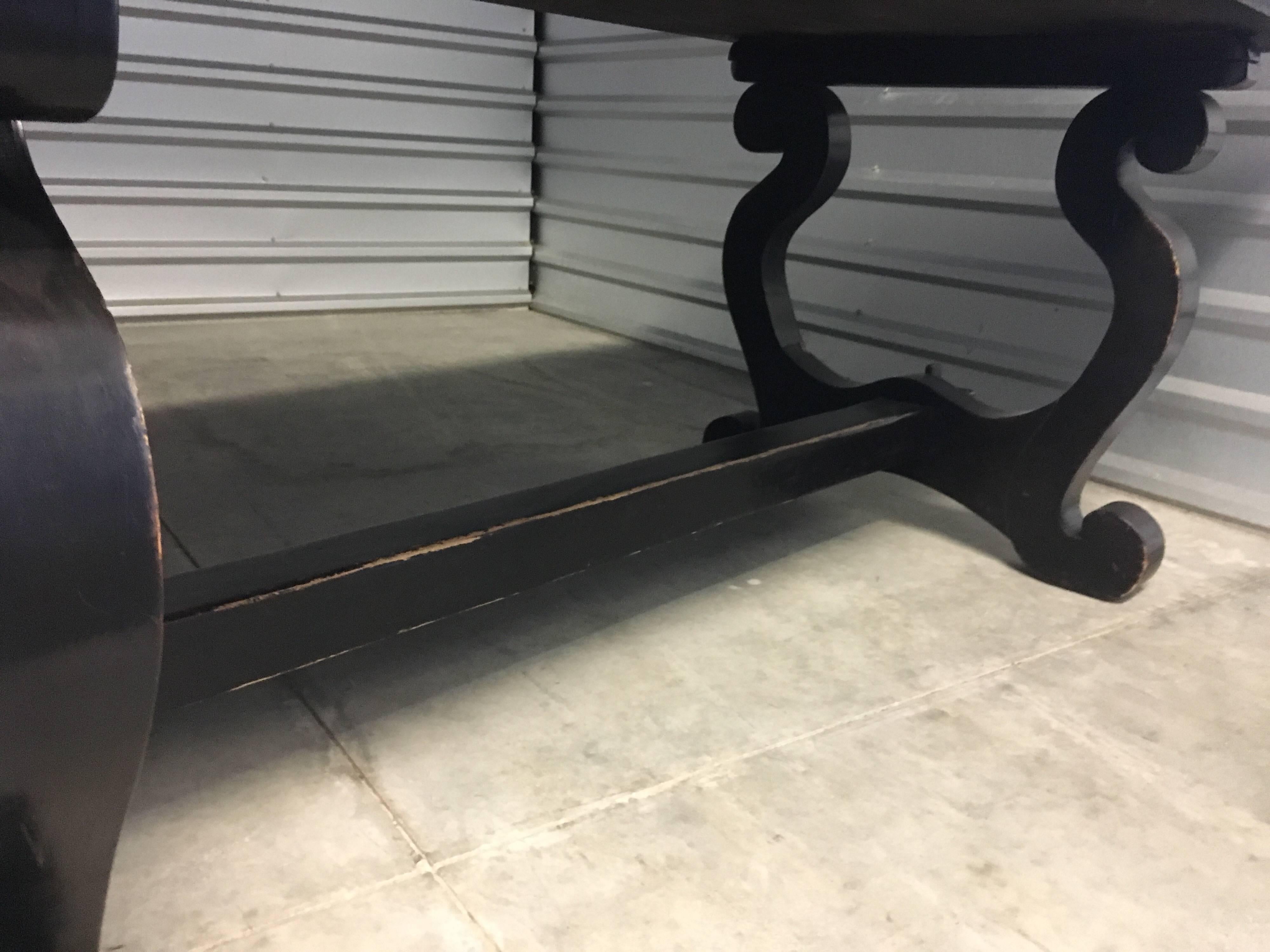 French 1940s Ebonized Stylized Lyre Based Dining Table 2