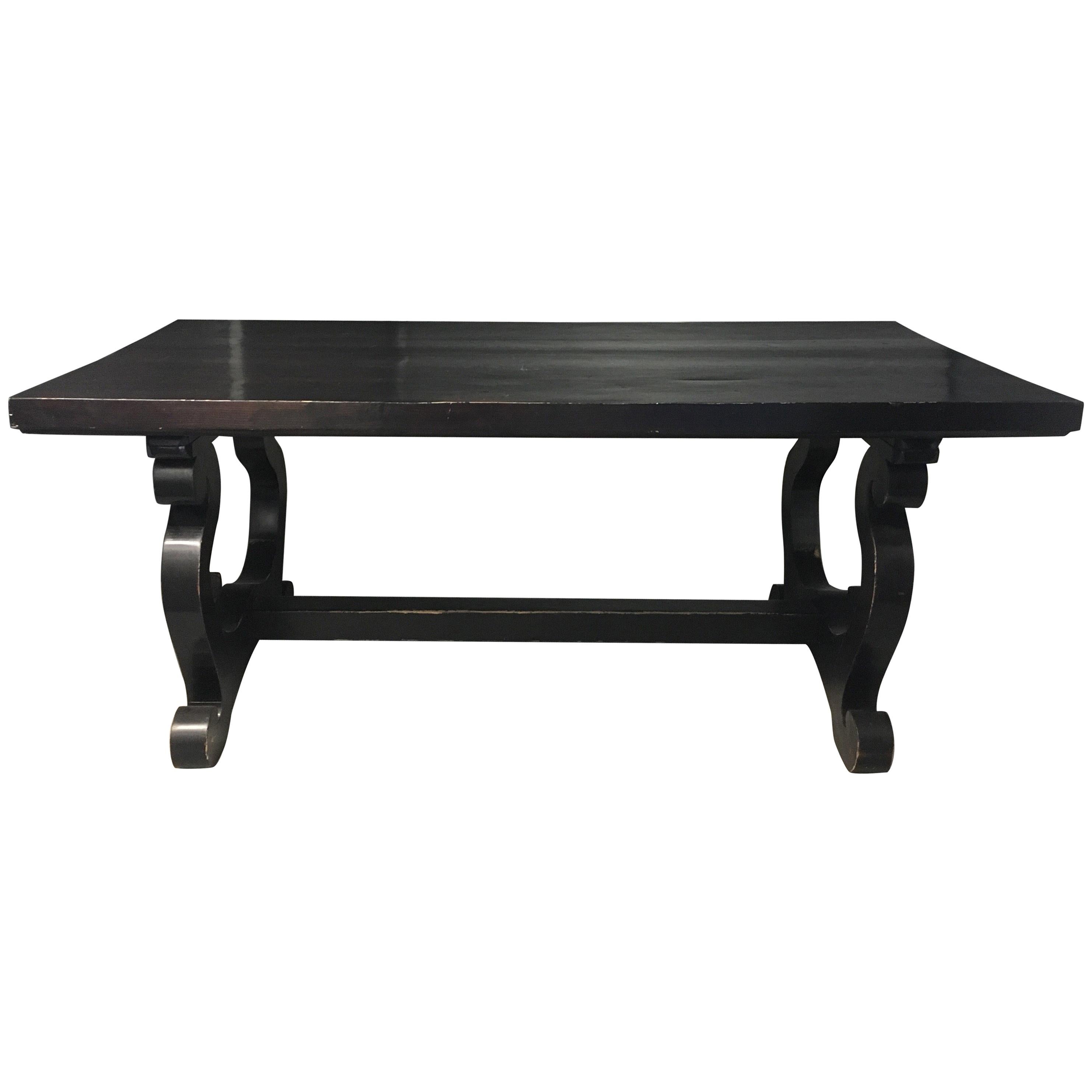 French 1940s Ebonized Stylized Lyre Based Dining Table