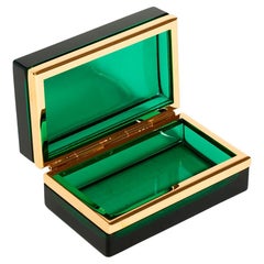 French 1940s Emerald Green Glass Jewelry Box