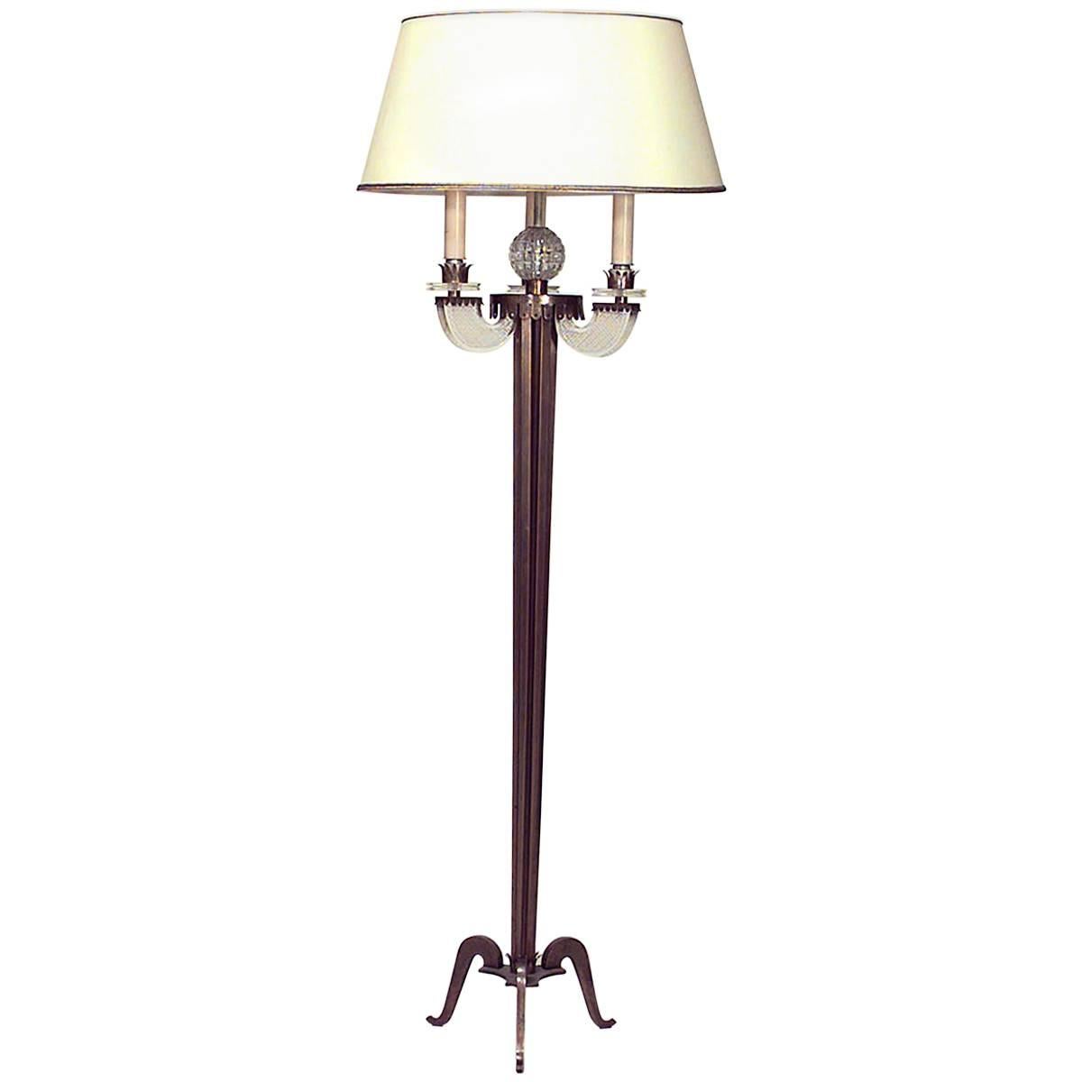 French Mid-Century Raymond Lorence Brass Column Floor Lamp For Sale