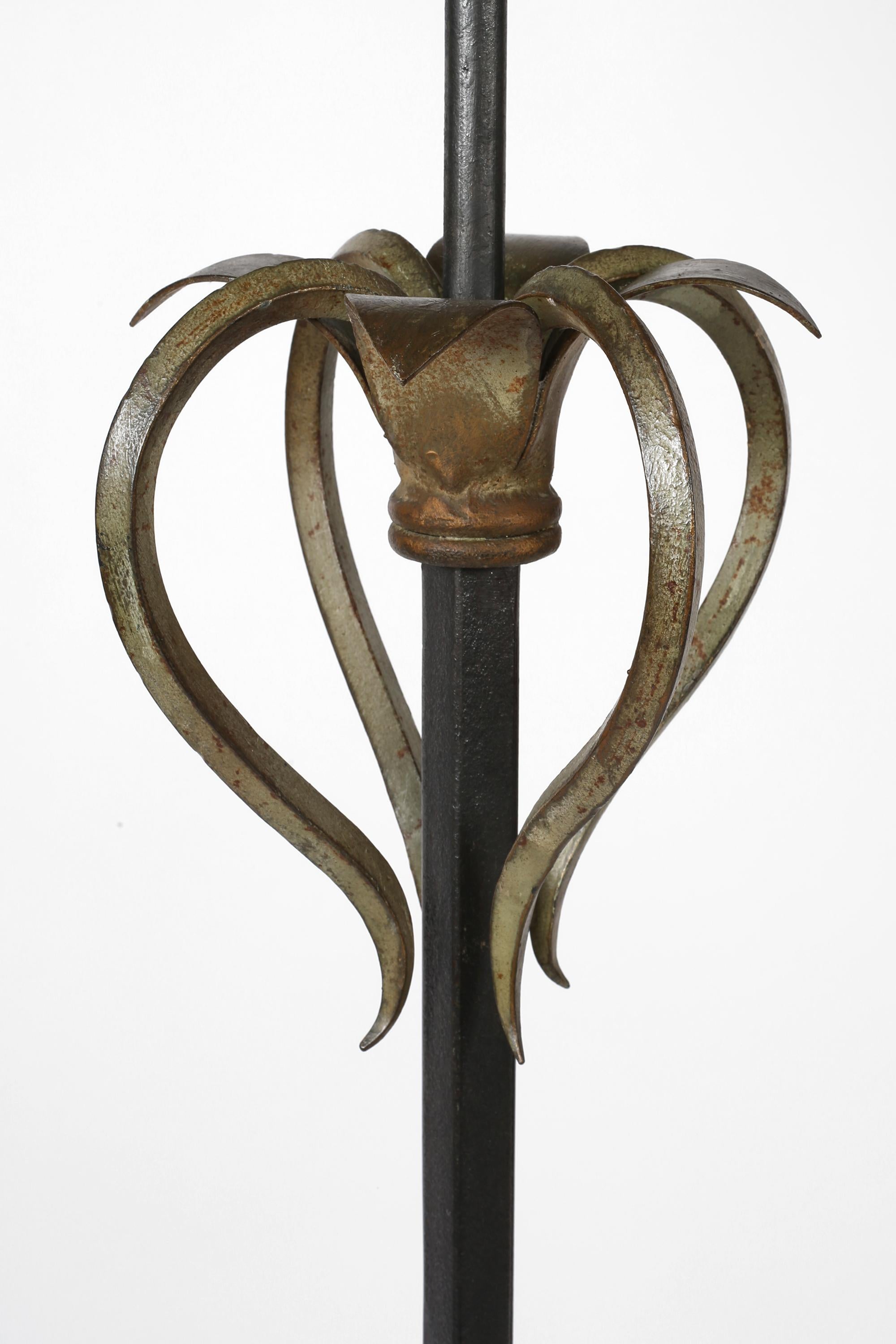 French 1940s Foliate Forged Iron Floor Lamp For Sale 6